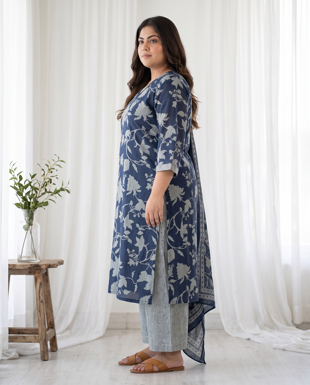 MEHER FLORAL 3 PC SET - NAVY BLUE
