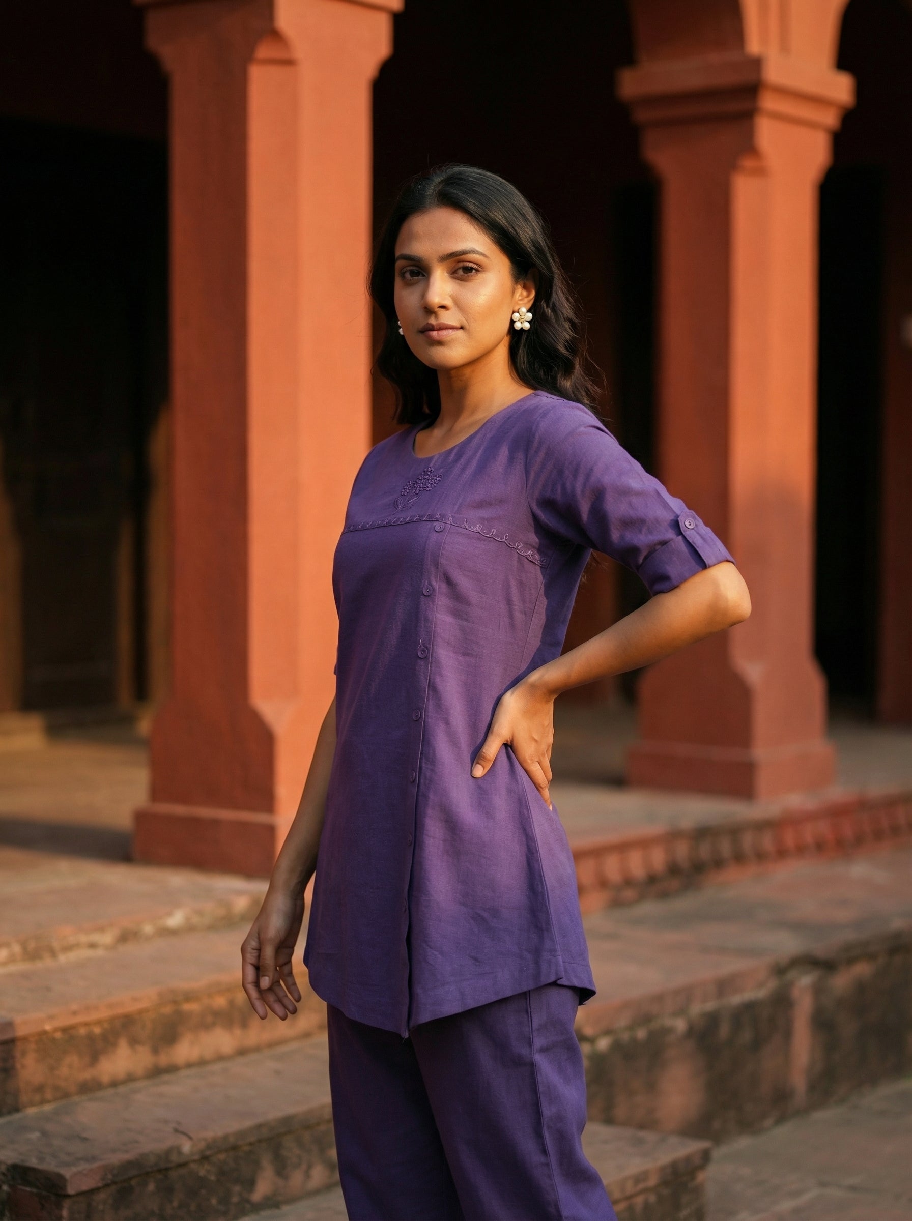 Solid Hues Violet Blue Linen Cordset