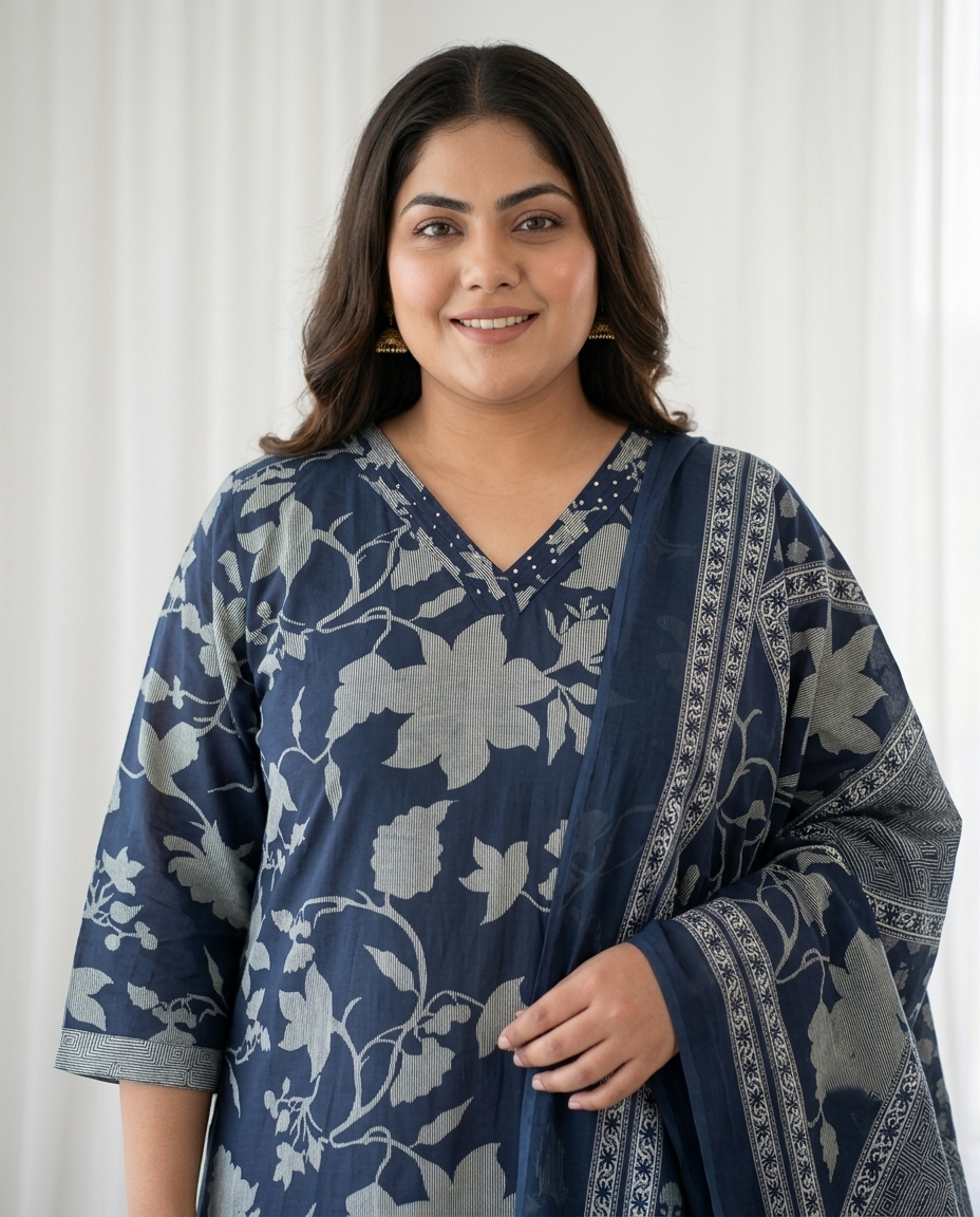 MEHER FLORAL 3 PC SET - NAVY BLUE