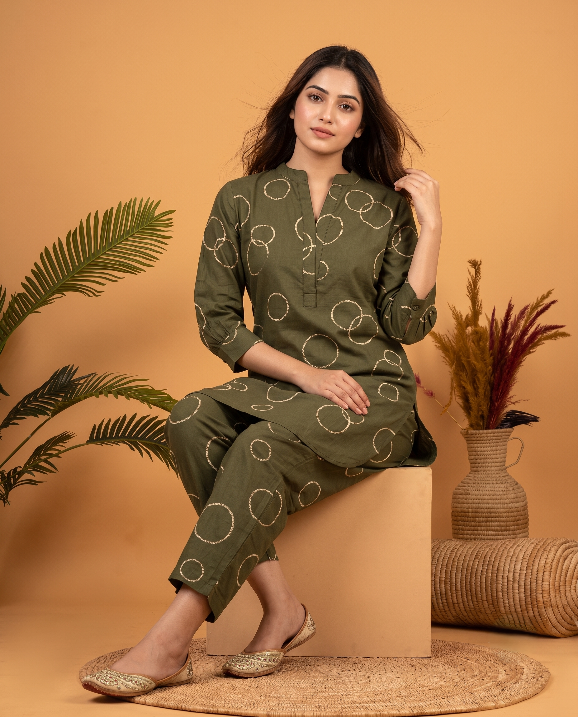 GREEN BUBBLE PRINT ETHNIC FARSI SET