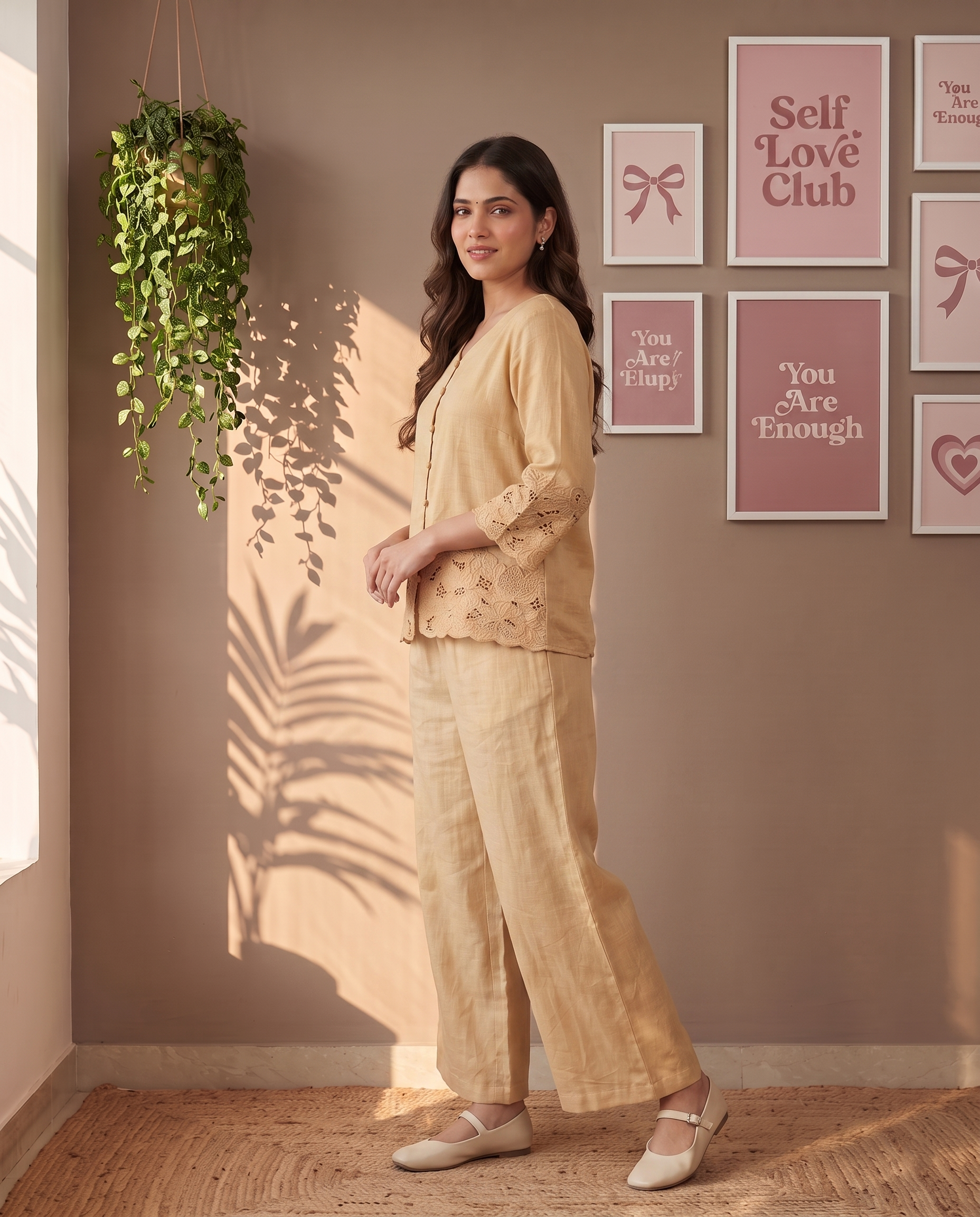 Daisy European Linen Co-ord Set - Sand Beige