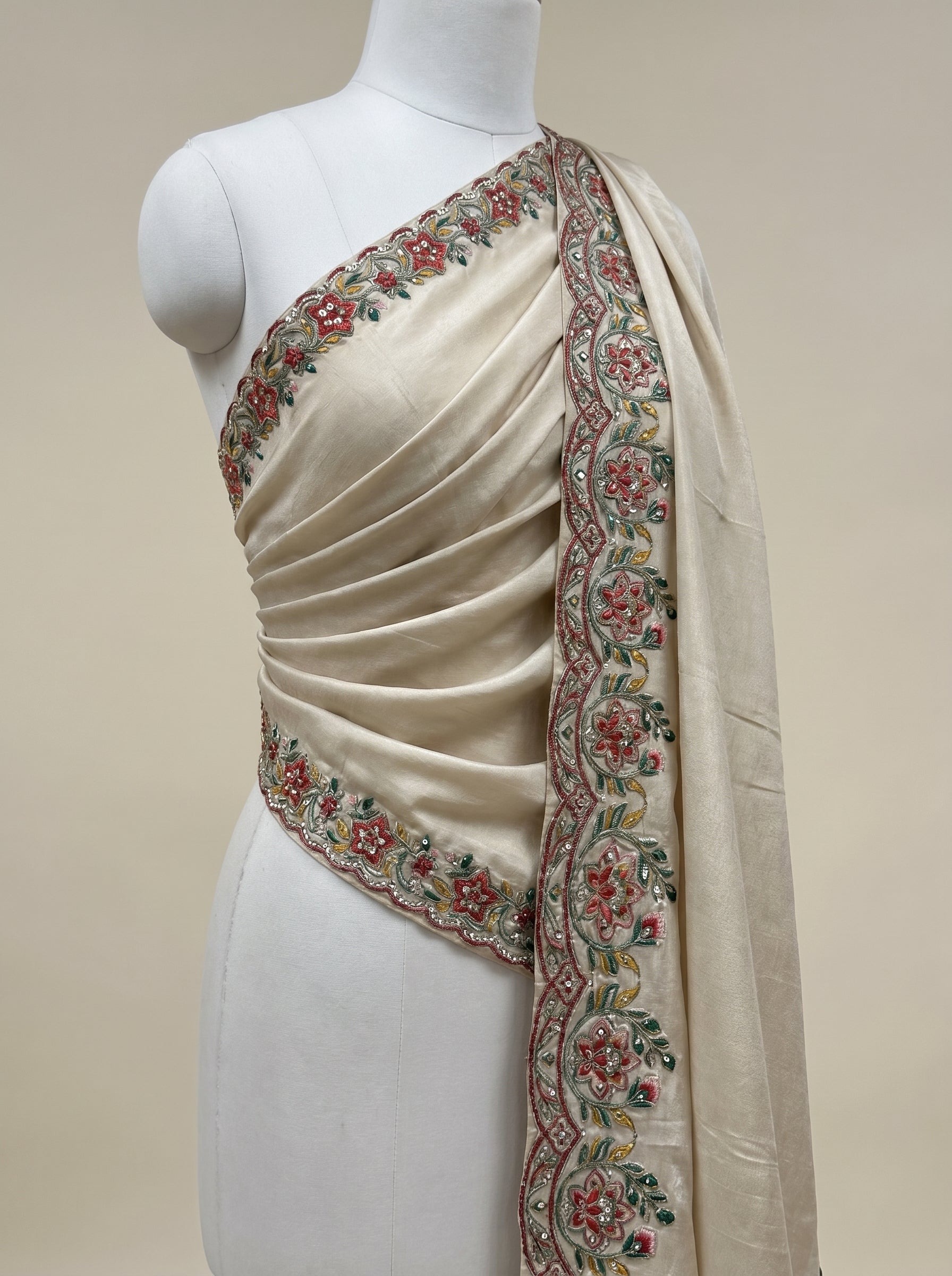 Tissue Silk Dupatta with Hand-Embroidered Floral Vine