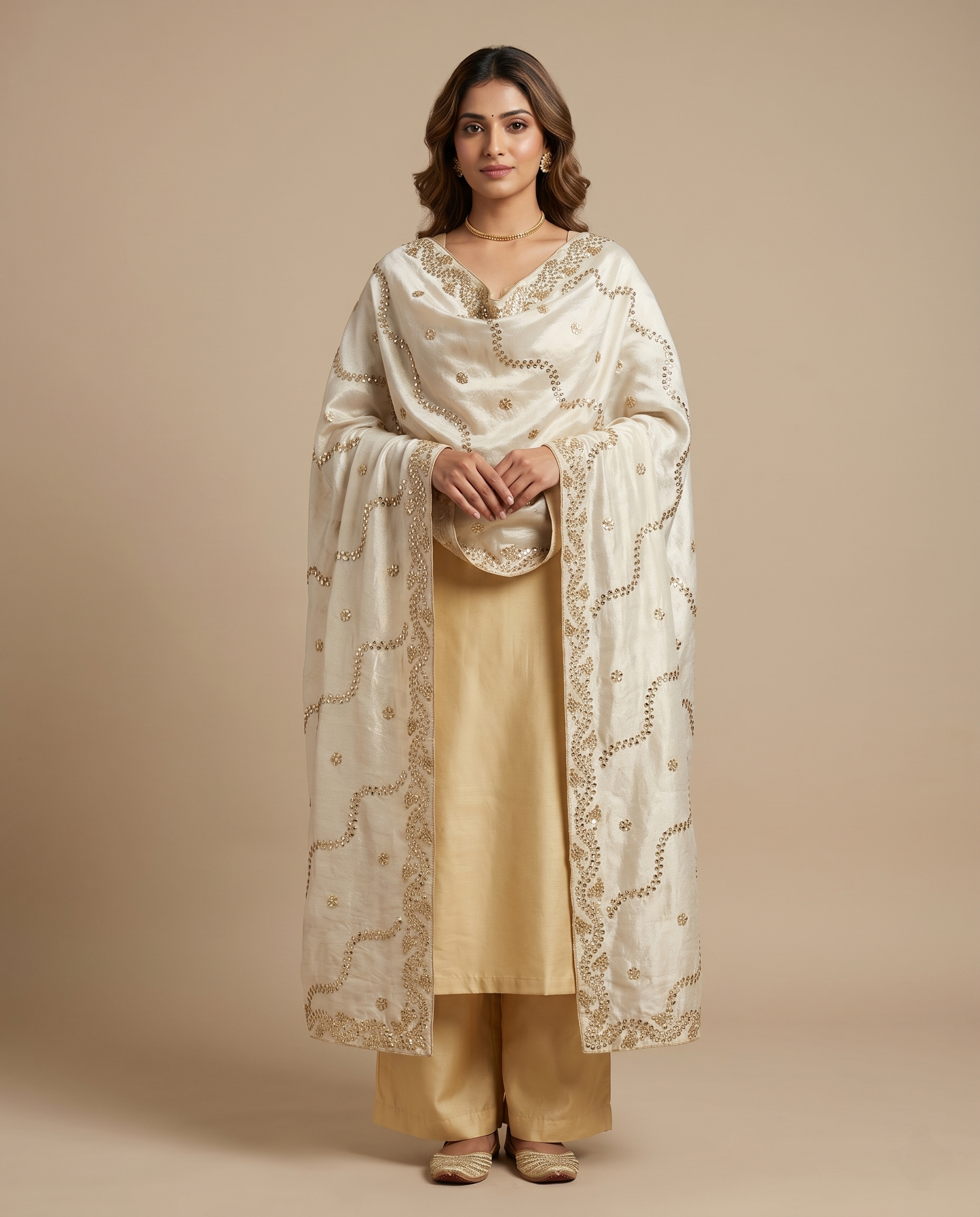 WAVING METALLIC EMBROIDERED TISSUE SILK DUPATTA