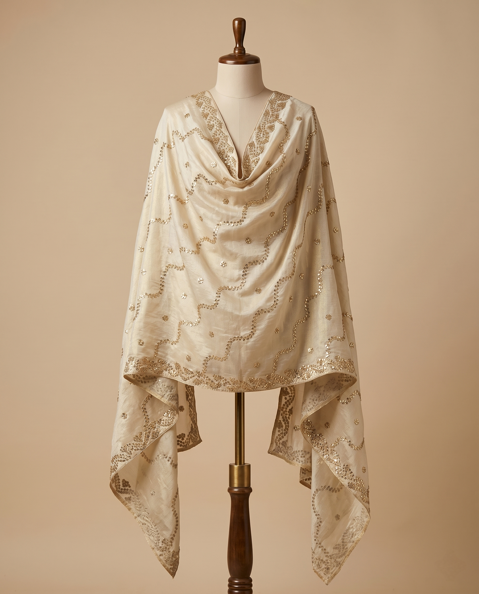 WAVING METALLIC EMBROIDERED TISSUE SILK DUPATTA