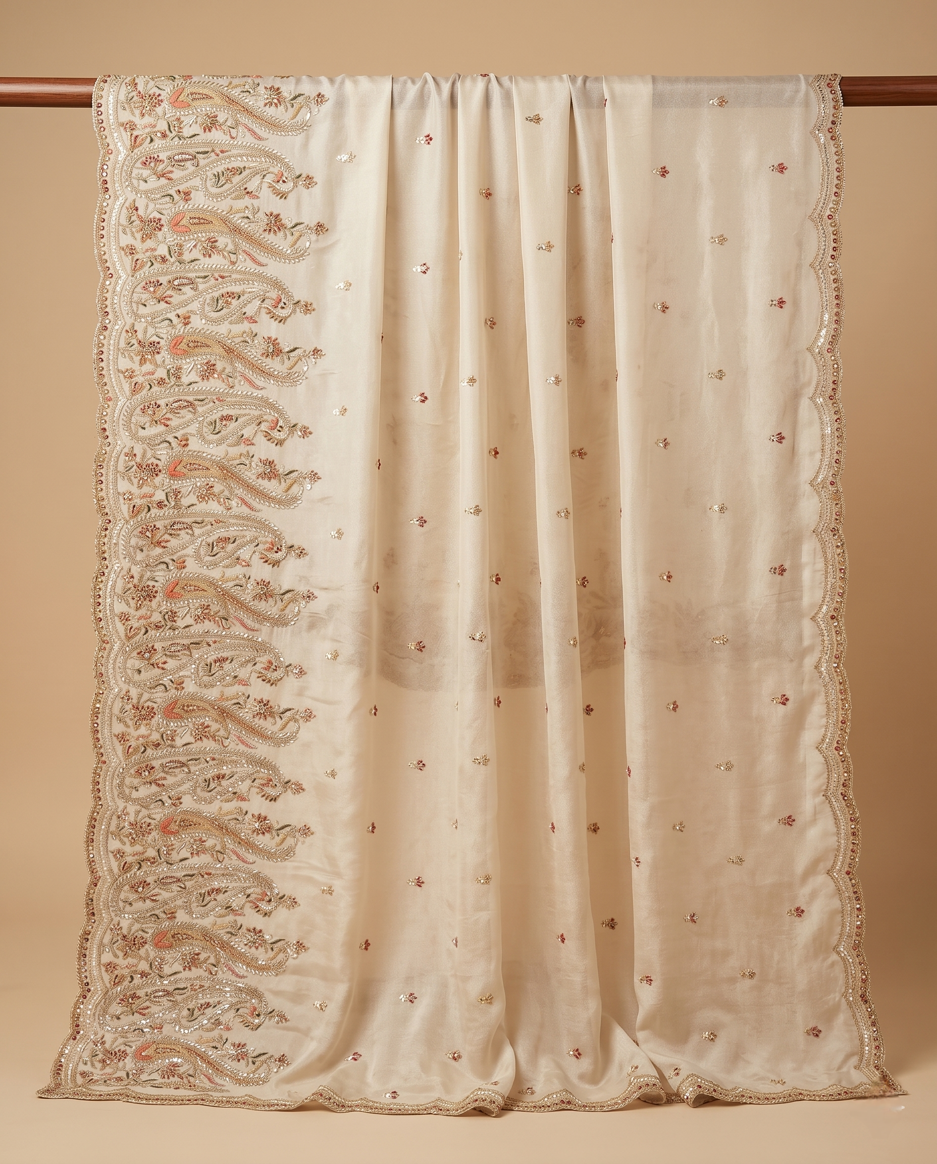 ELABORATE PAISLEY EMBROIDERED TISSUE SILK DUPATTA