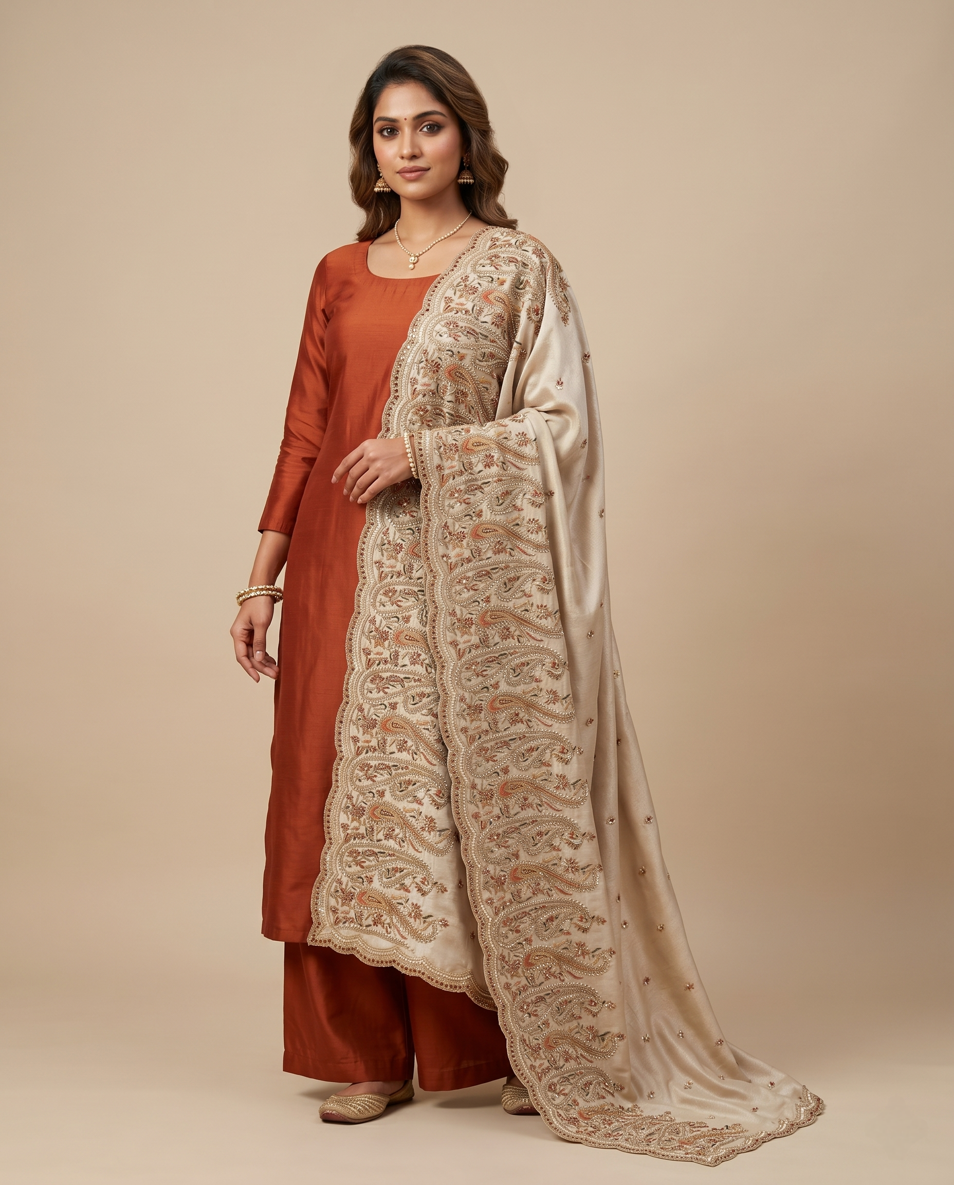 ELABORATE PAISLEY EMBROIDERED TISSUE SILK DUPATTA