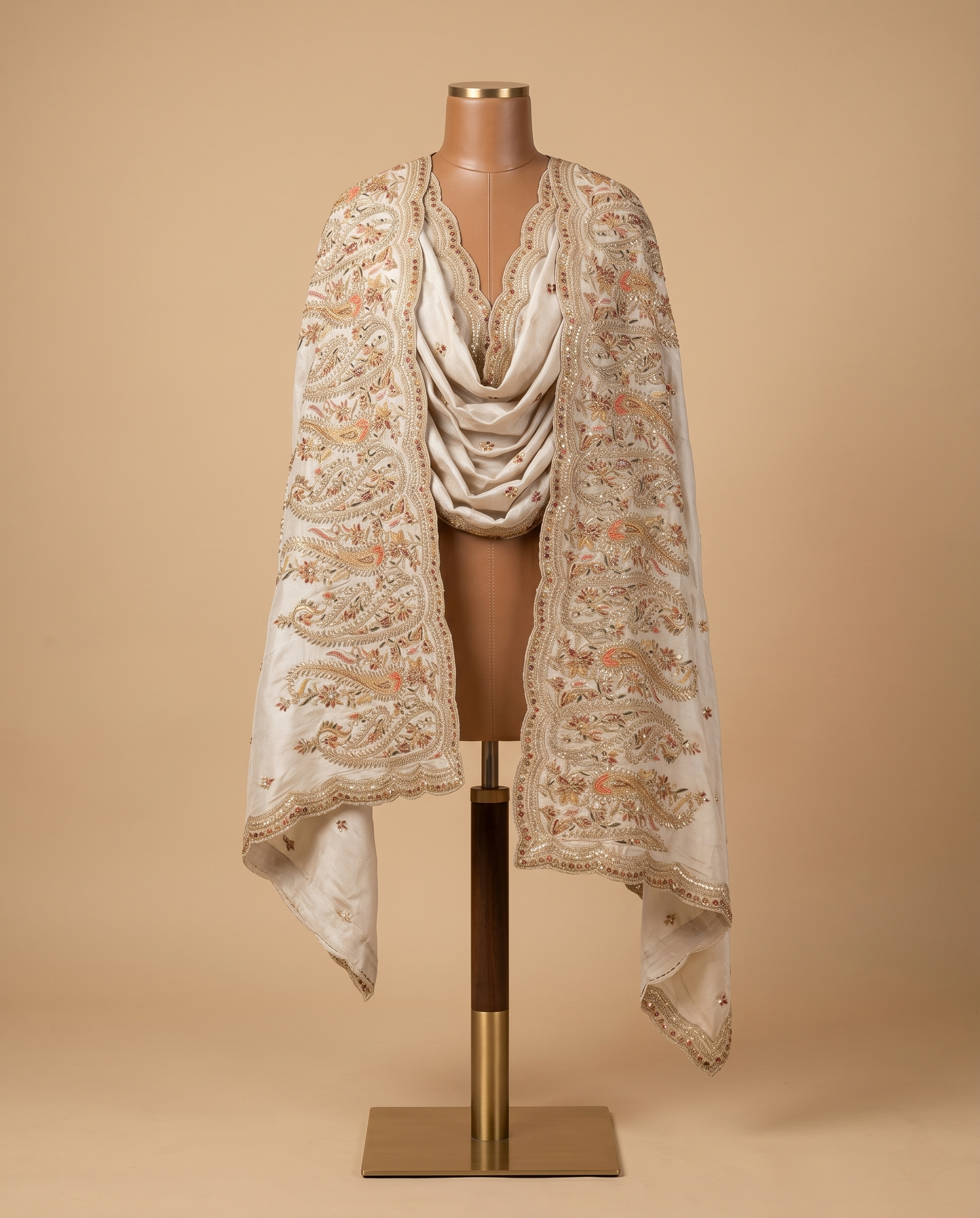 ELABORATE PAISLEY EMBROIDERED TISSUE SILK DUPATTA