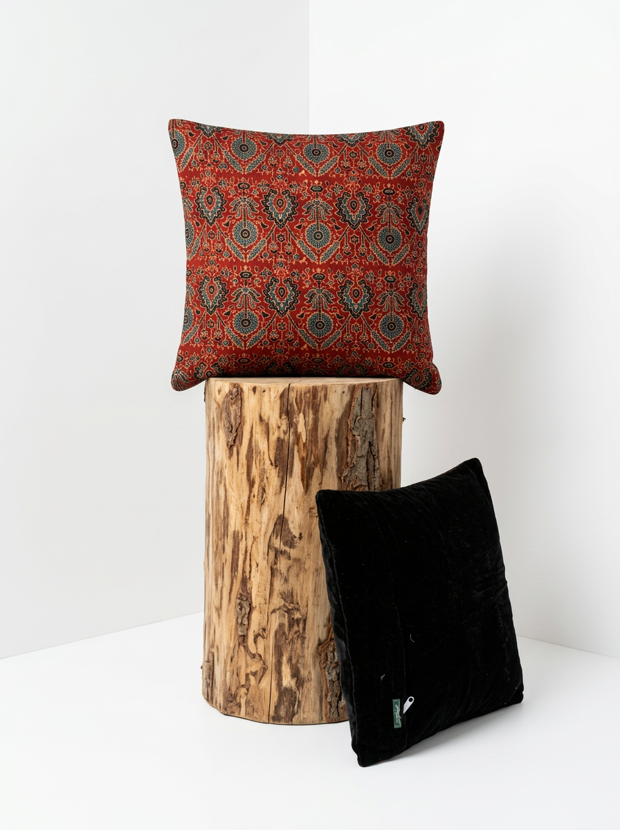 Ajrakh Modal Dense Paisley Garden Red Cushion Cover