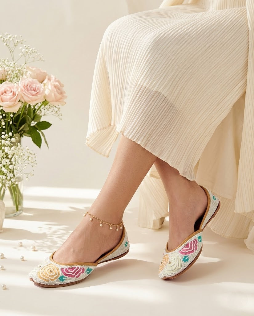 FLORAL PEARL PURE LEATHER HANDCRAFTED JUTTI