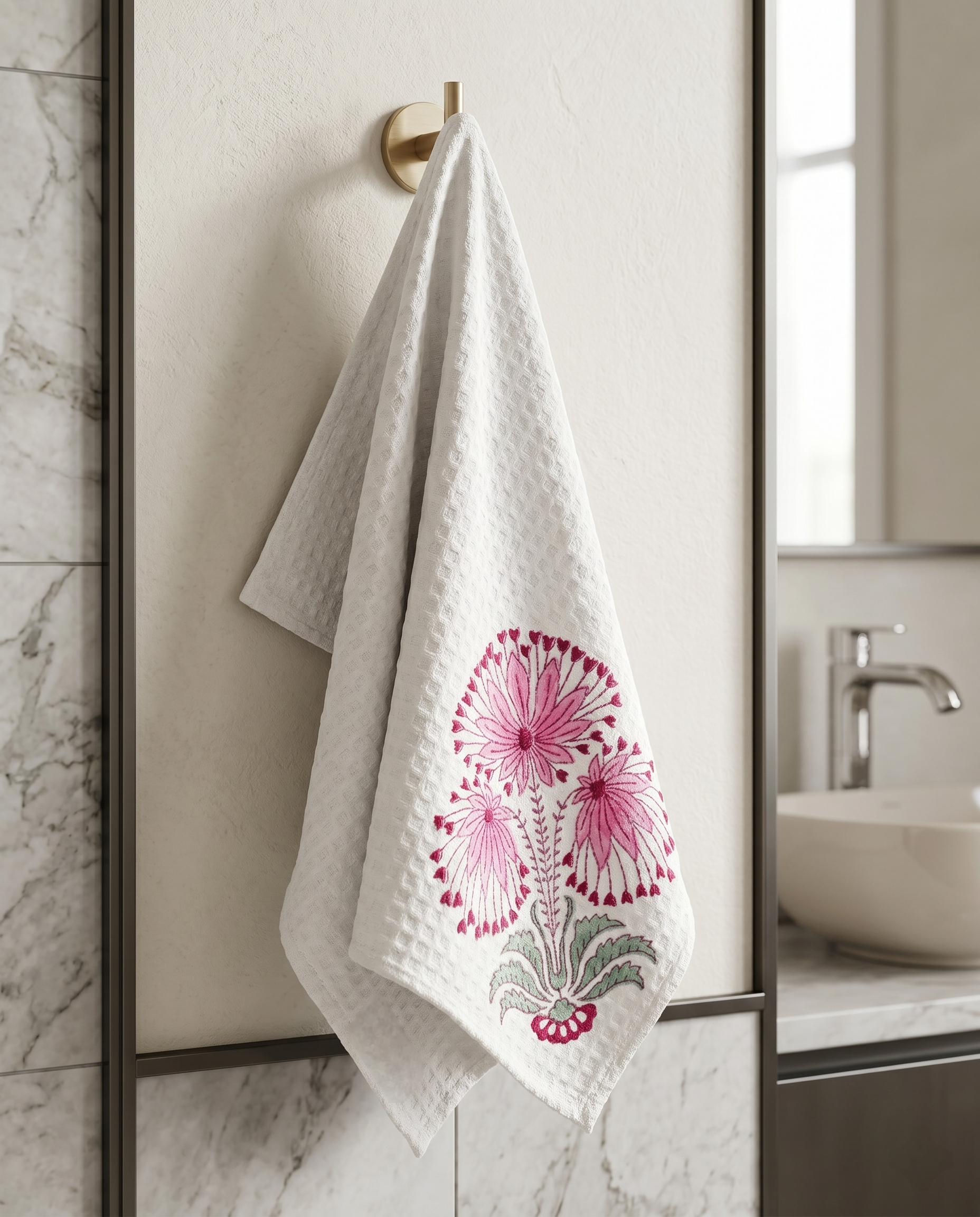 PINK FLORAL CLUSTER FACE TOWEL (HANDBLOCK)