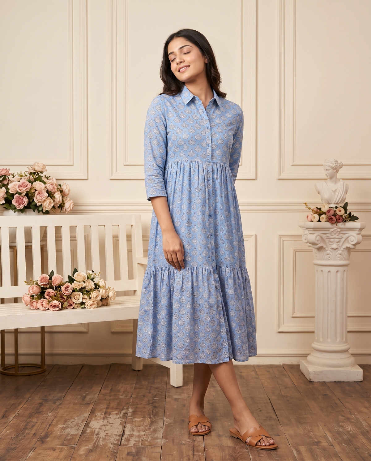 Flora Mul Tiered Dress (Handblock)
