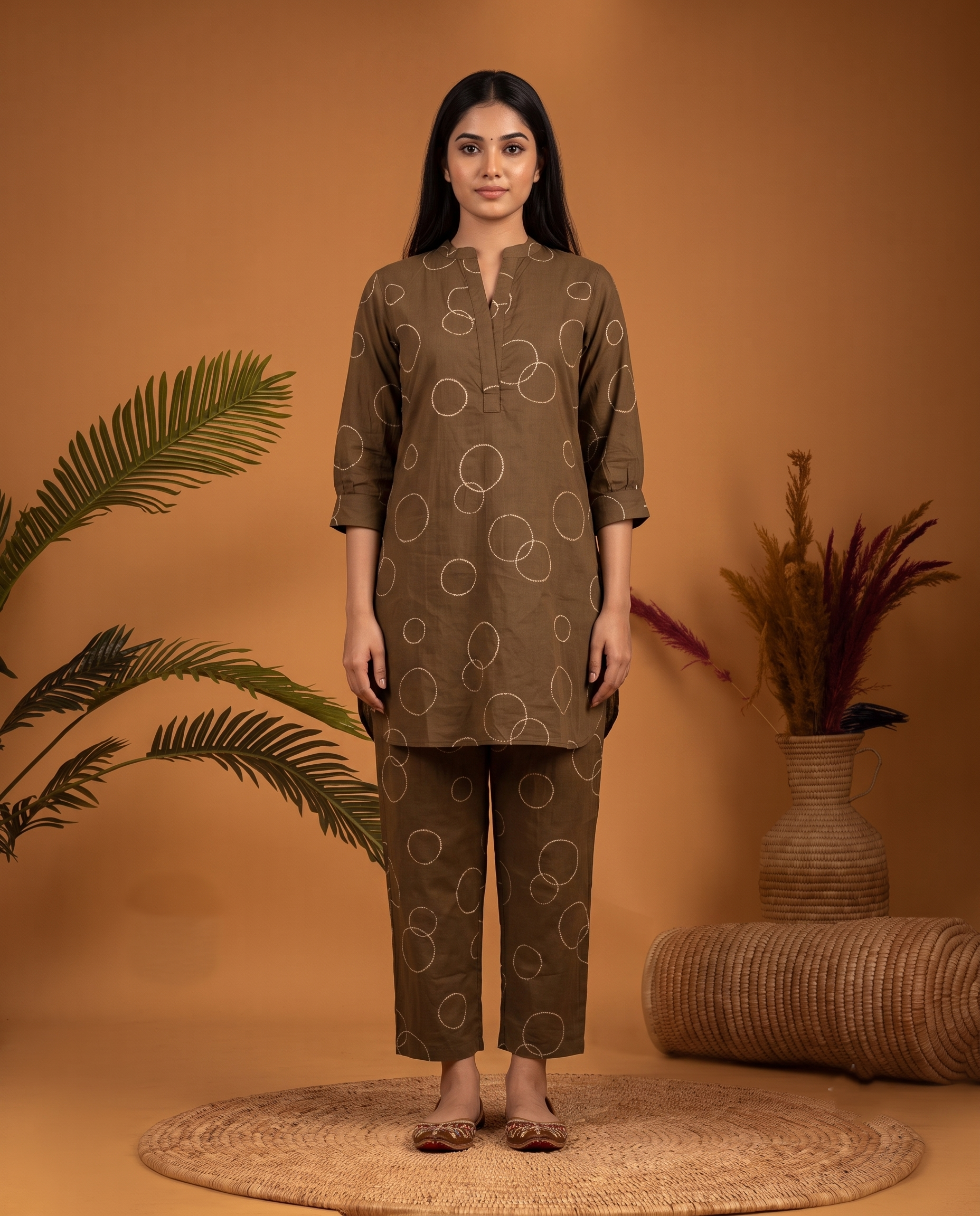 BROWN BUBBLE PRINT ETHNIC FARSI SET