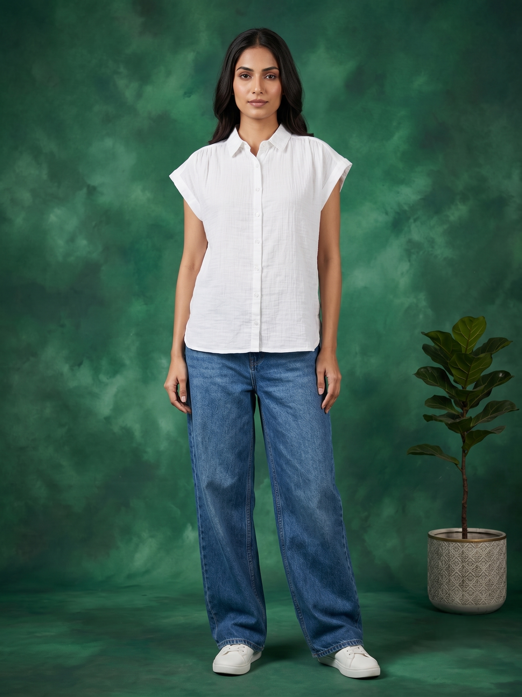 WHITE DOUBLE GAUZE COTTON TOP