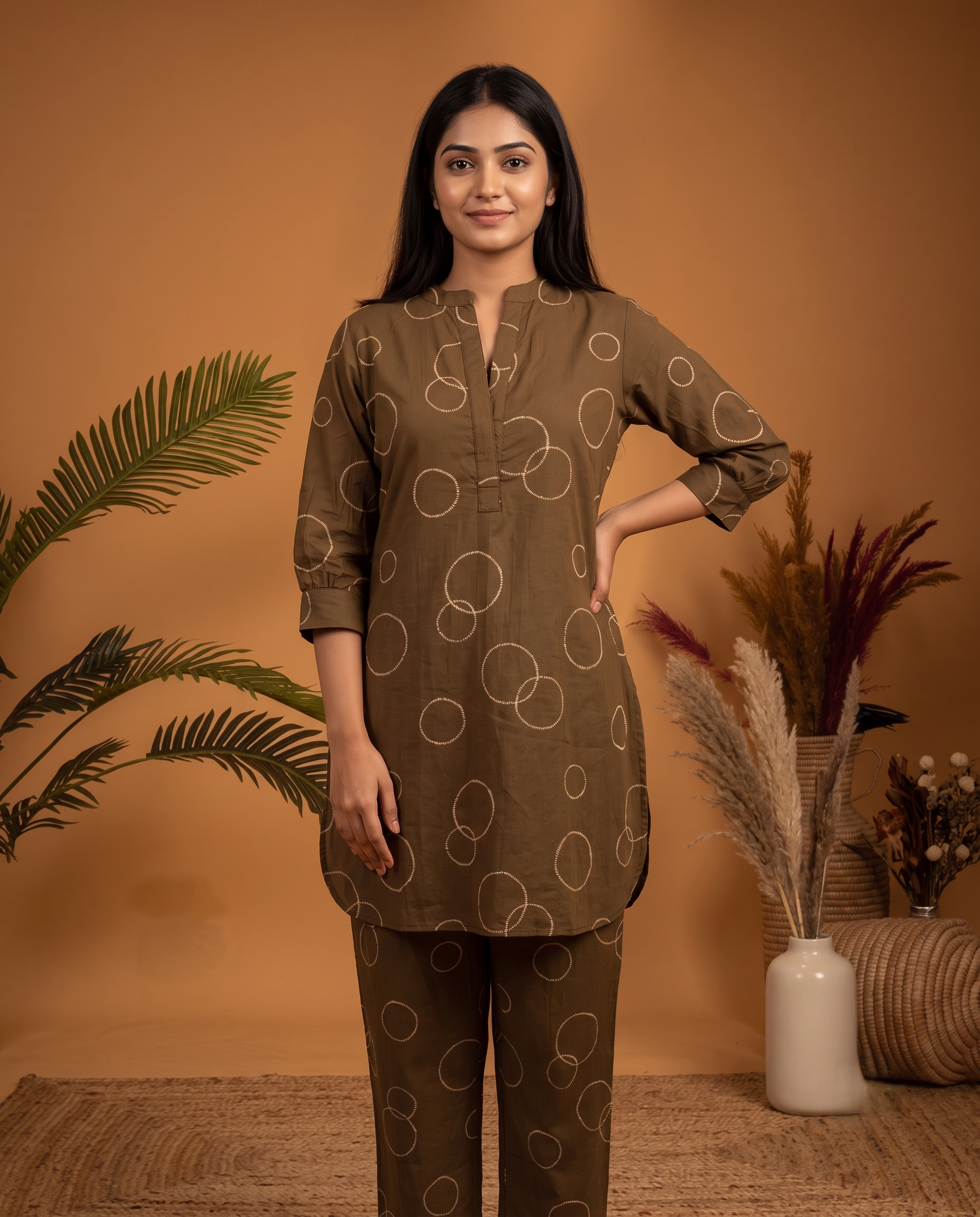 BROWN BUBBLE PRINT ETHNIC FARSI SET