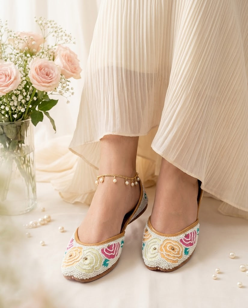 FLORAL PEARL PURE LEATHER HANDCRAFTED JUTTI