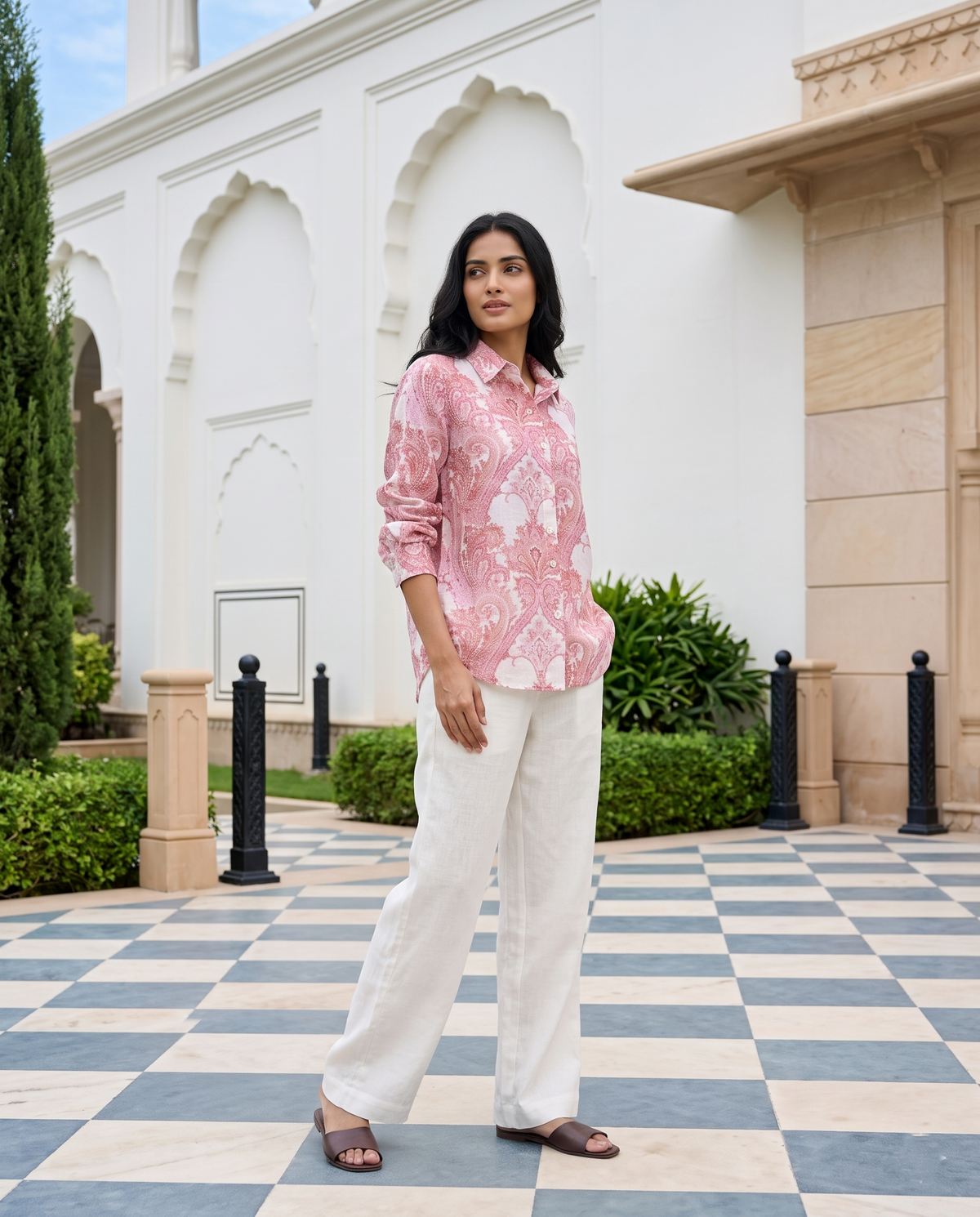 Bamboo Silk 150 GM Dusty Rose Paisley Shirt