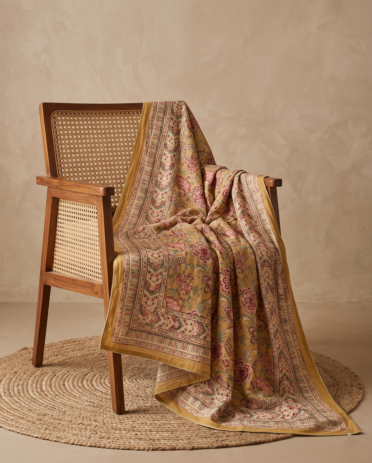 Gulmohar Honey Beige Hand Block Cotton Dohar
