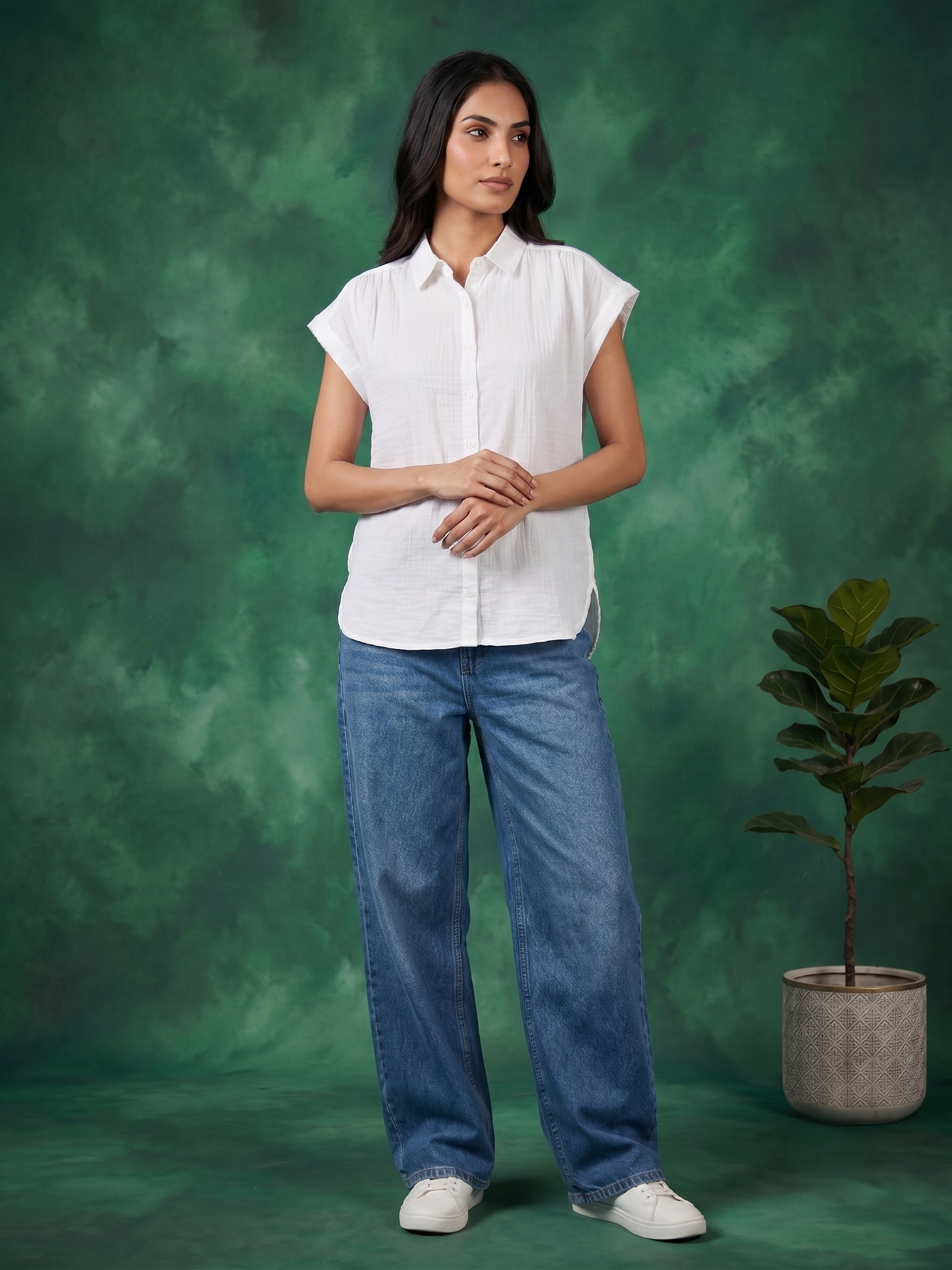 WHITE DOUBLE GAUZE COTTON TOP