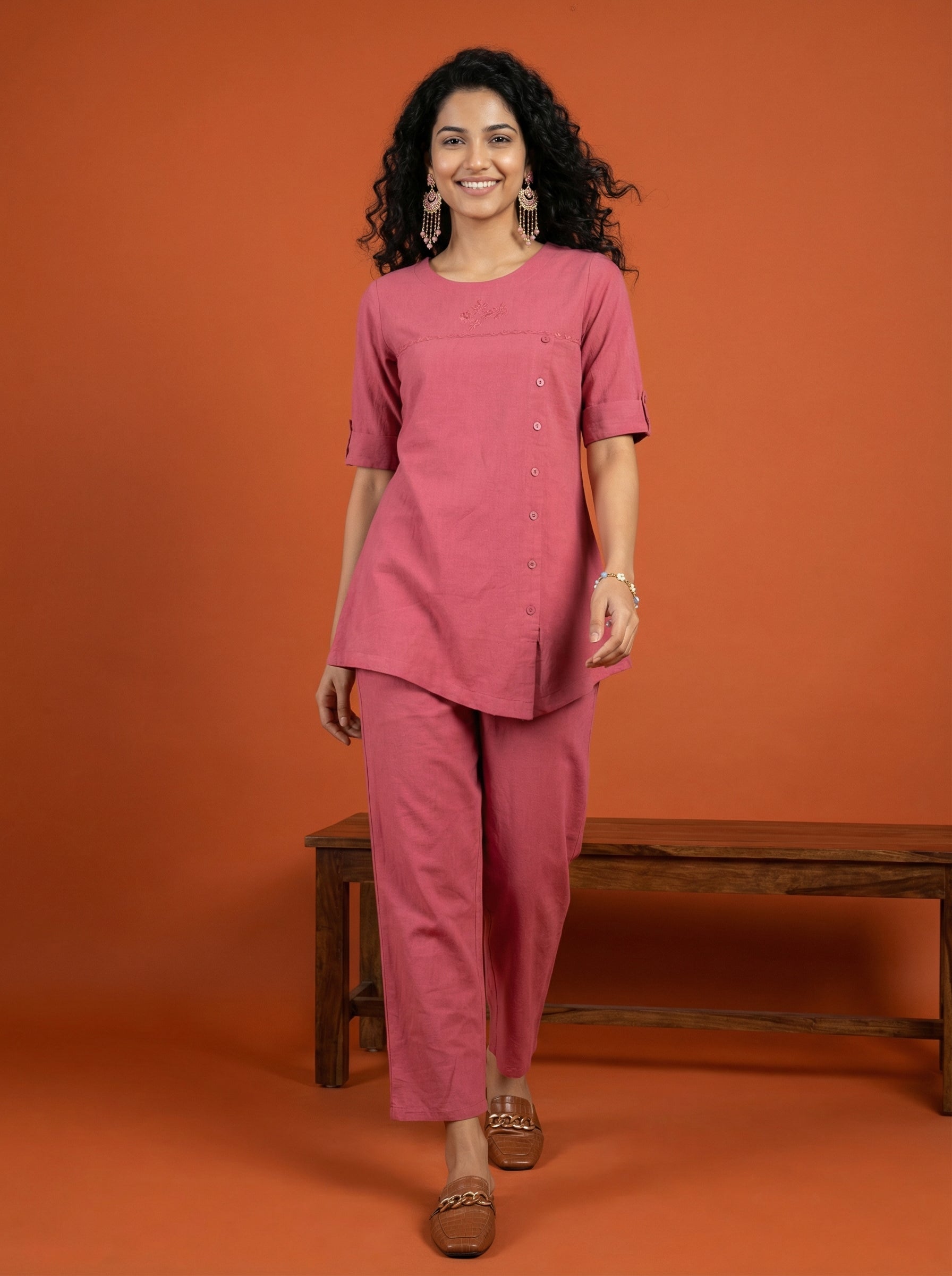 Solid Hues Violet Magenta Linen Cordset