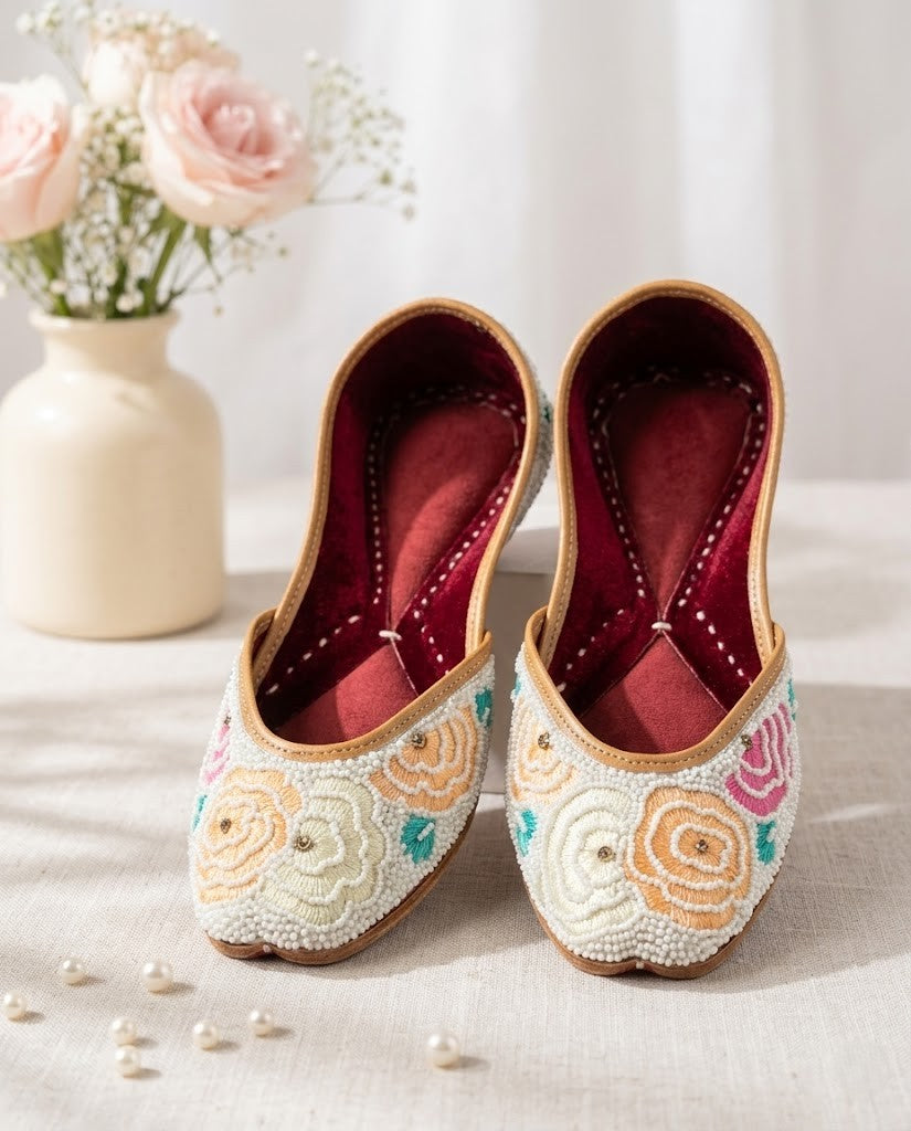 FLORAL PEARL PURE LEATHER HANDCRAFTED JUTTI