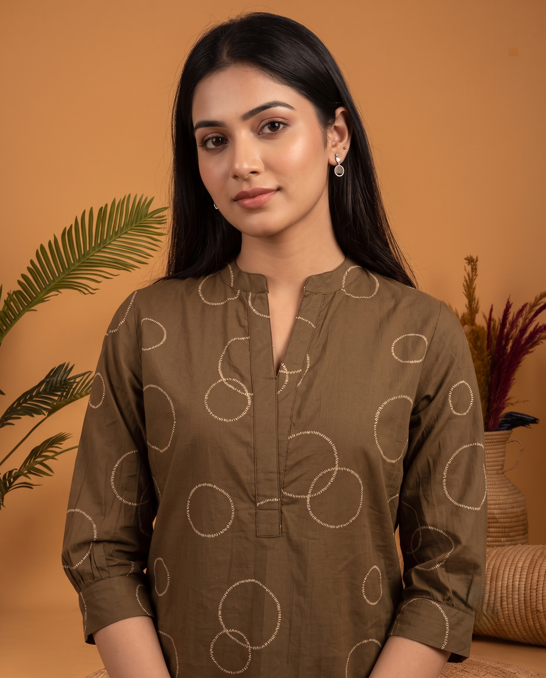 BROWN BUBBLE PRINT ETHNIC FARSI SET