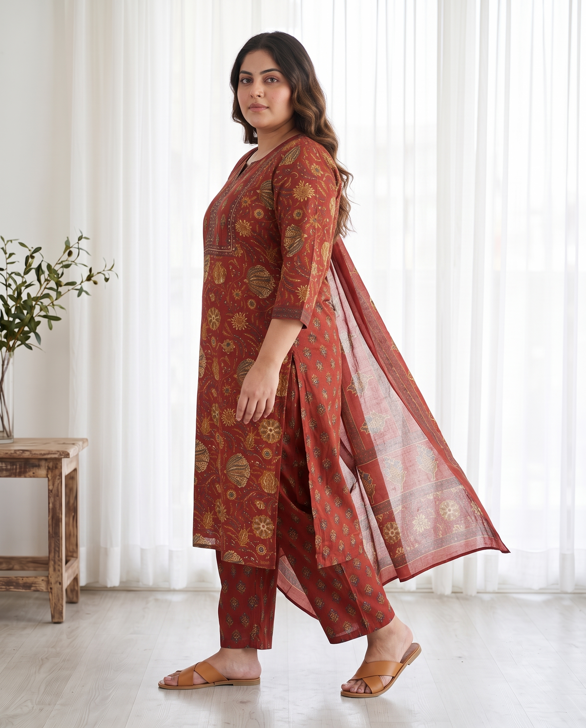 ZARAH FLORAL 3 PC SET - MAROON RED