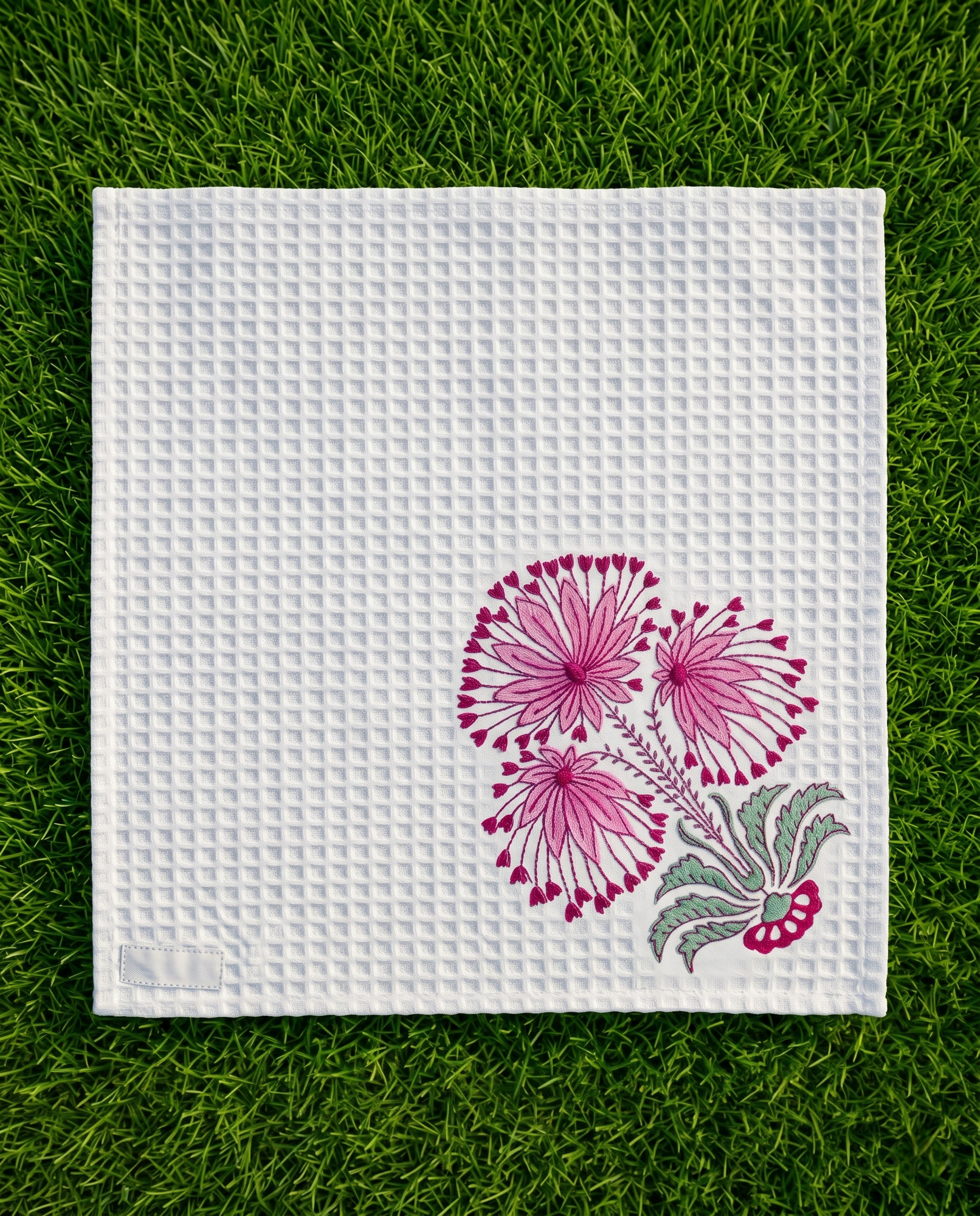 PINK FLORAL CLUSTER FACE TOWEL (HANDBLOCK)