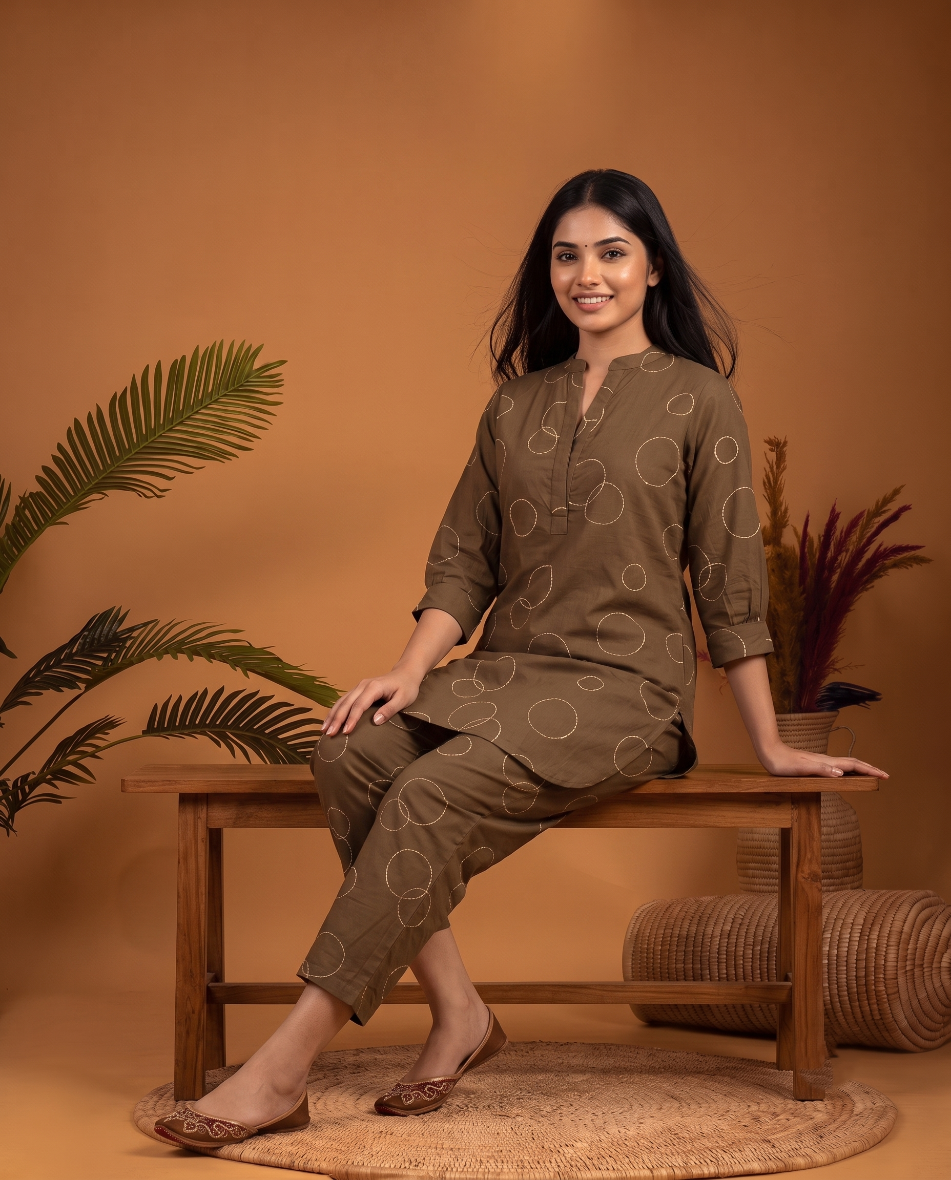 BROWN BUBBLE PRINT ETHNIC FARSI SET