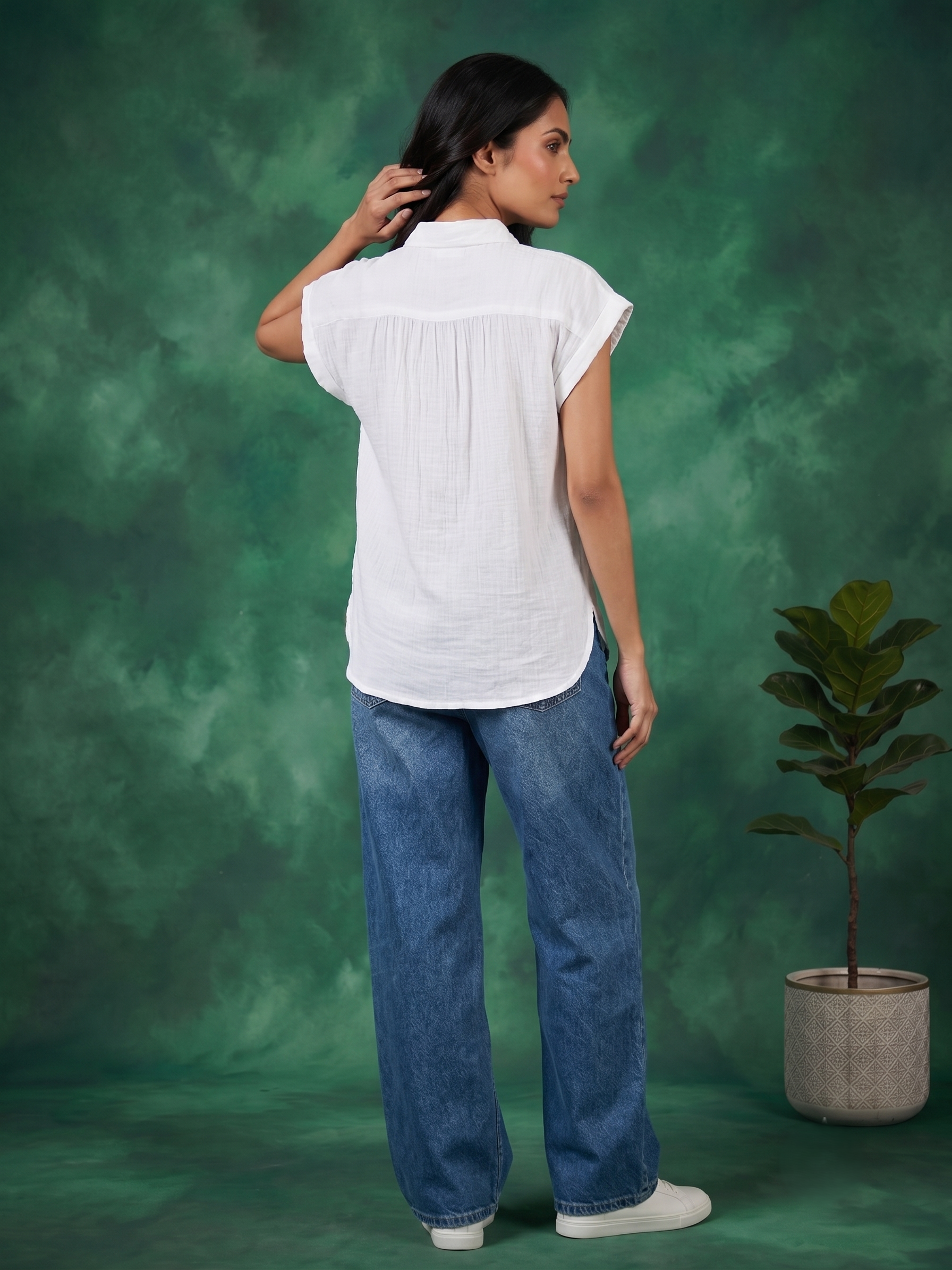 WHITE DOUBLE GAUZE COTTON TOP