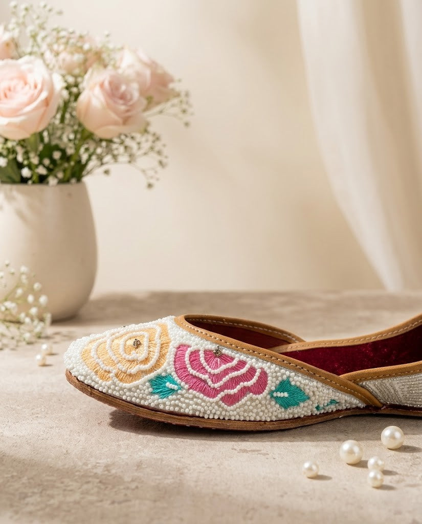 FLORAL PEARL PURE LEATHER HANDCRAFTED JUTTI