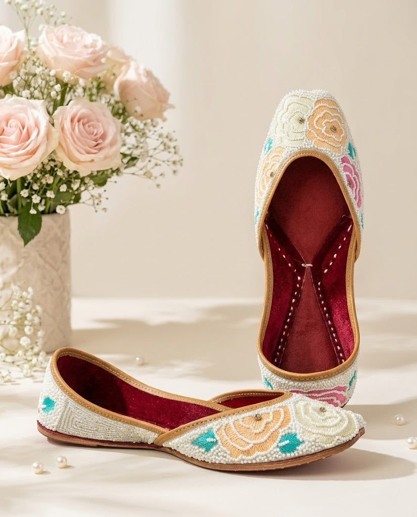 FLORAL PEARL PURE LEATHER HANDCRAFTED JUTTI