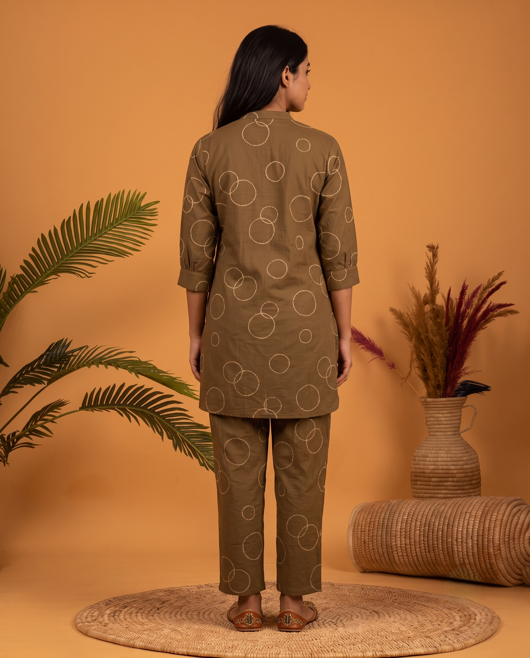 BROWN BUBBLE PRINT ETHNIC FARSI SET