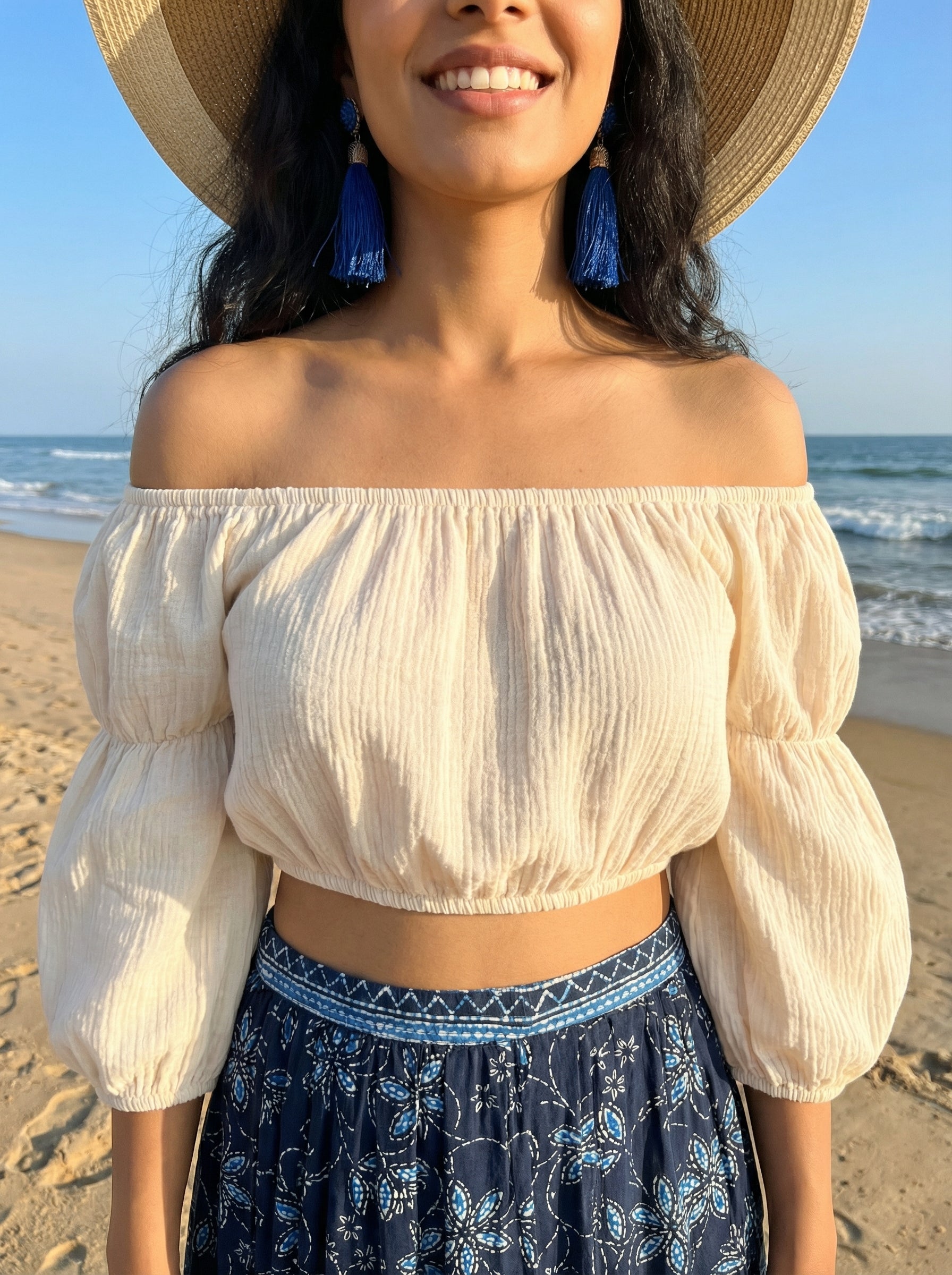 Handprinted Cotton Maxi Indigo Blue Skirt