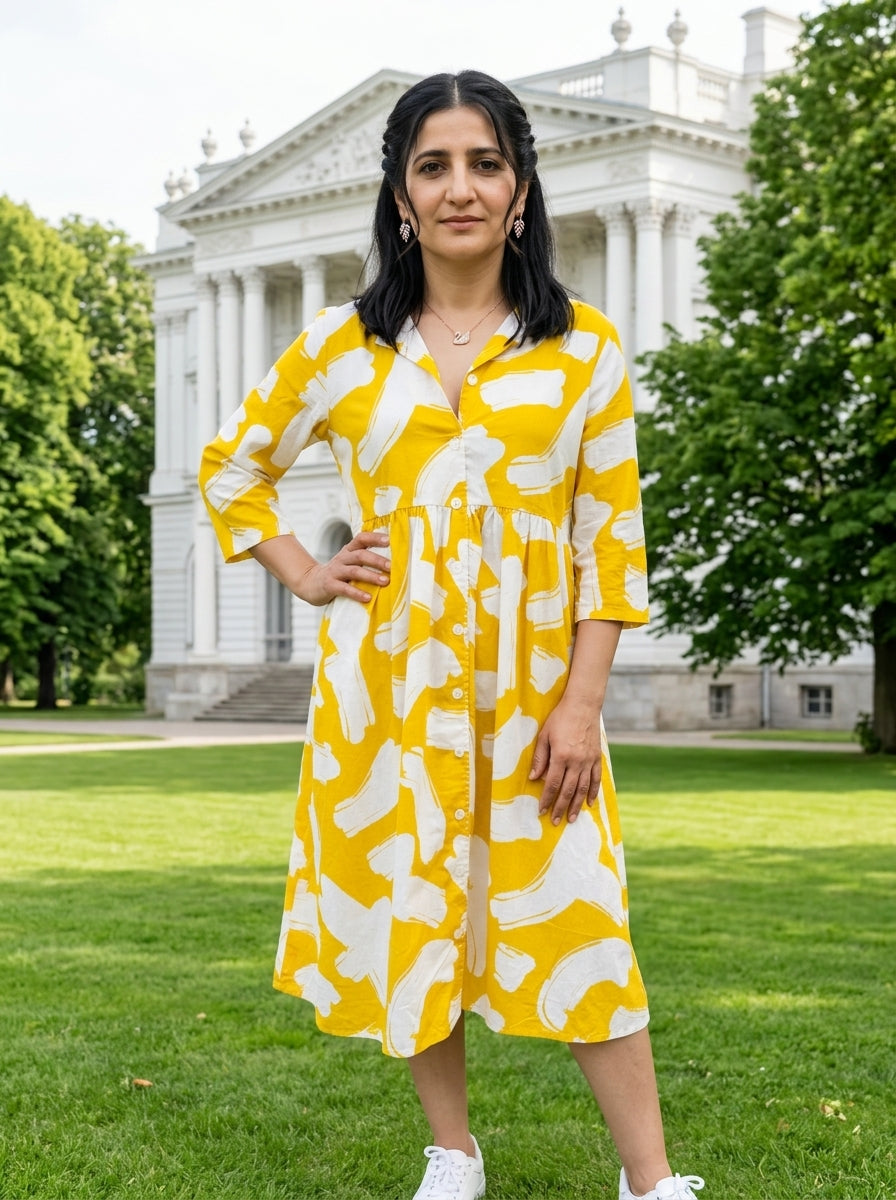 BRIGHT & BLOOM MANGO YELLOW COTTON FROCKS