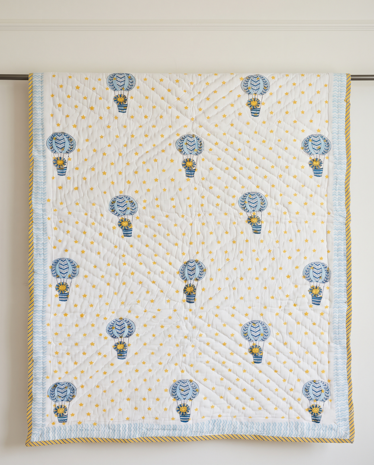 STARRY MOON DREAMS HAND BLOCK BABY REVERSIBLE QUILT