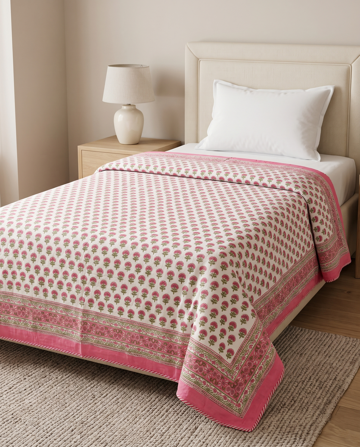 The Pink Gulbahar Handblock Reversible Dohar