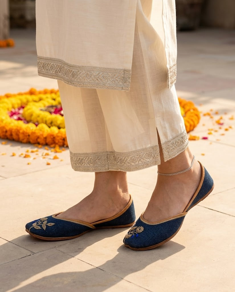 ROYAL INDIGO BLOOM PURE LEATHER HANDCRAFTED JUTTI