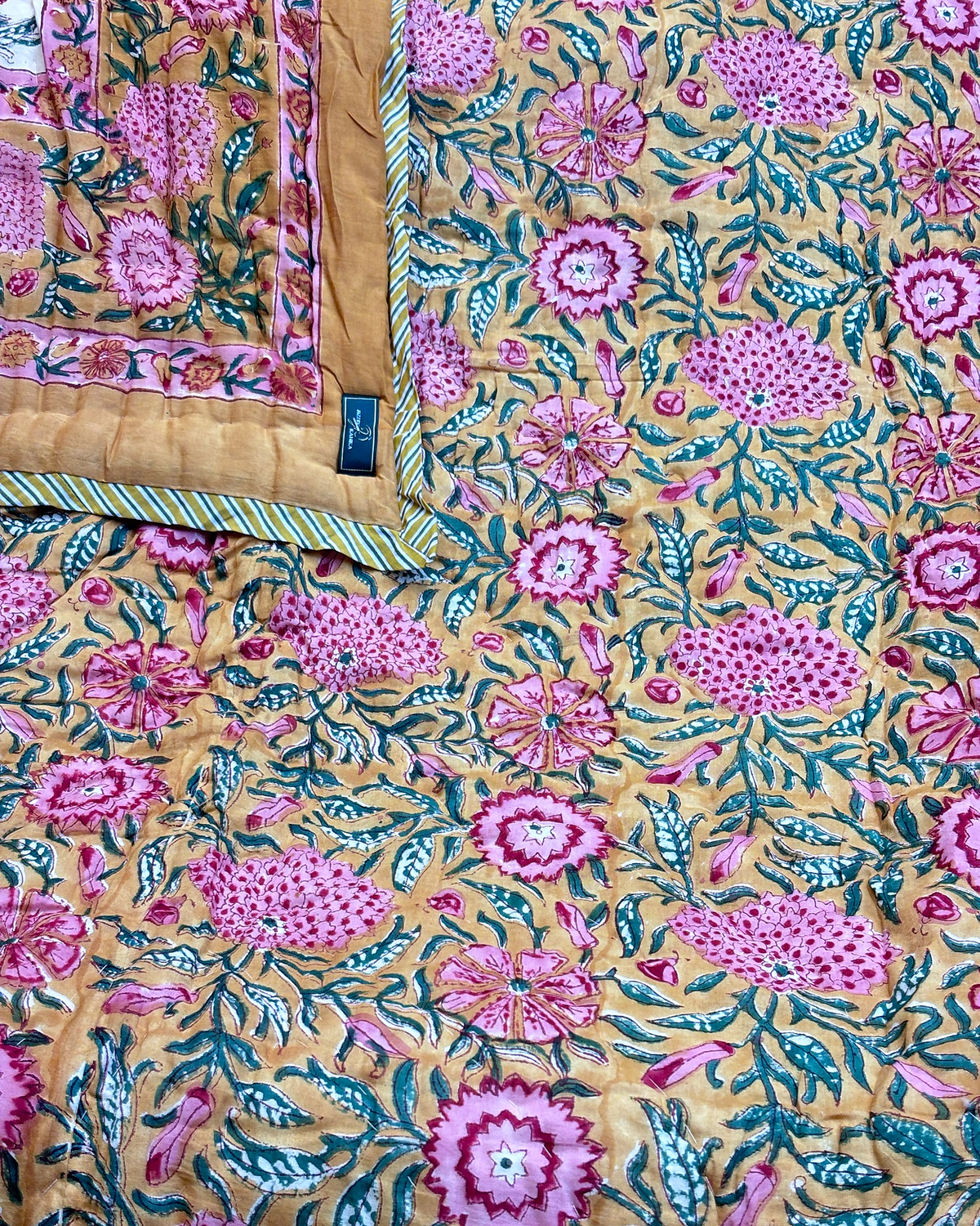 GULNAAR HONEY MUSTARD HAND BLOCK REVERSIBLE QUILT