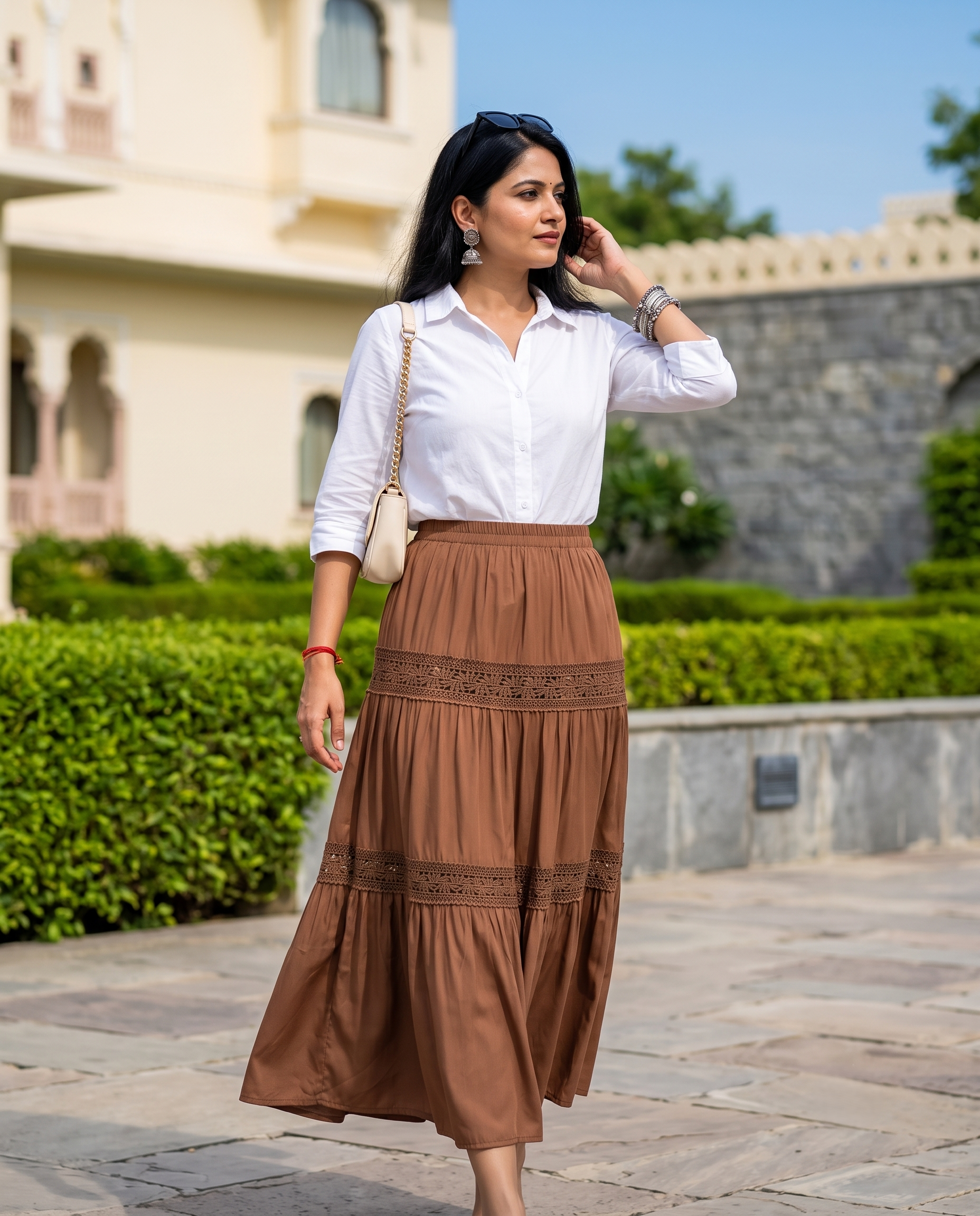 LUNA LACE TIERED SKIRT – MOCHA BROWN