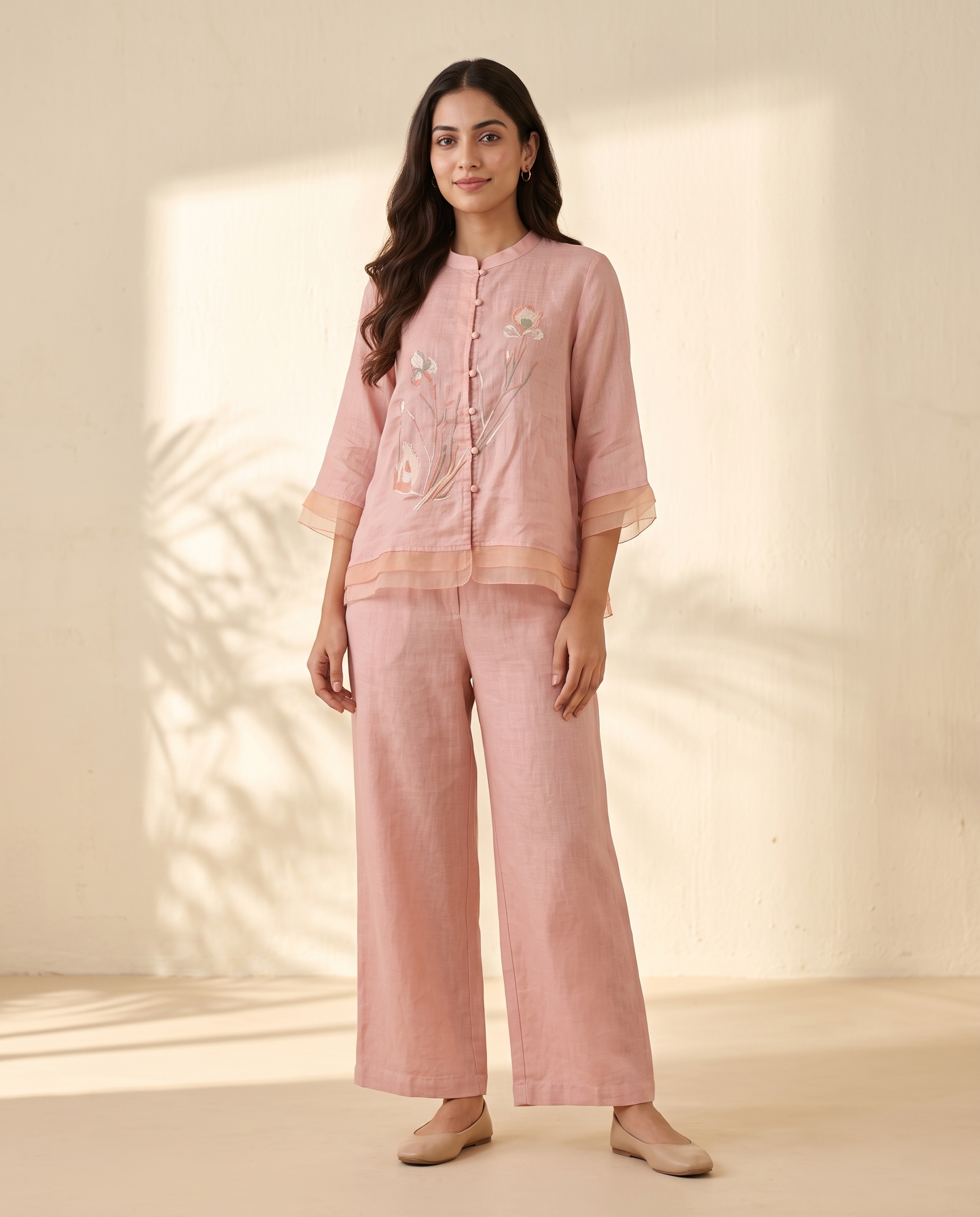 Hazel Bloom European Linen Top - Beige Nude