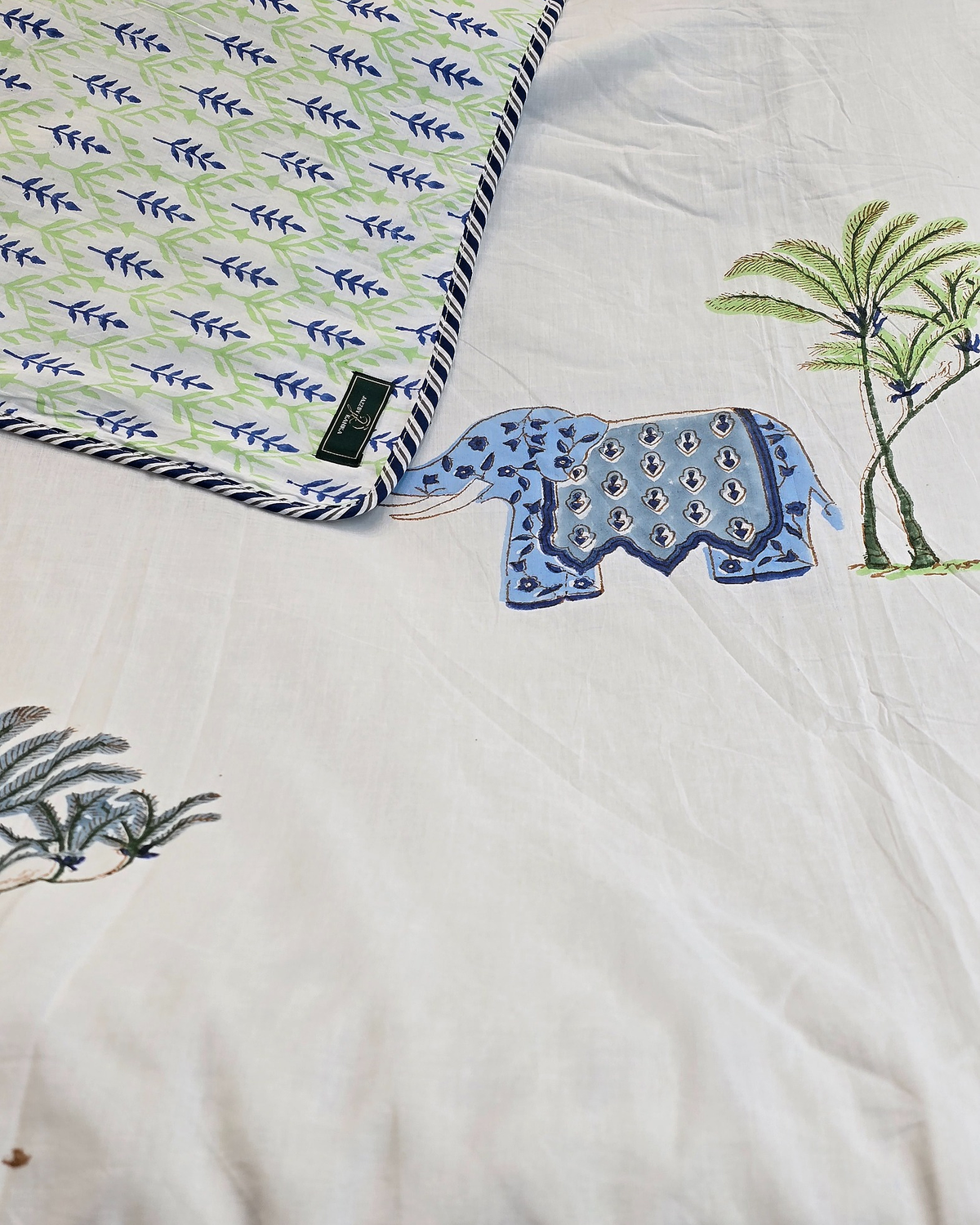Blue Elephant Safari Hand Block Cotton Double Dohar