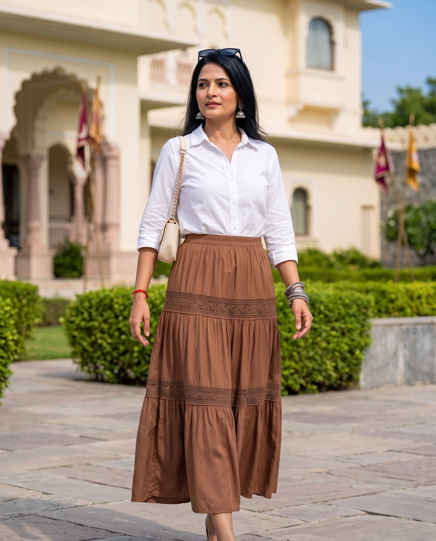 LUNA LACE TIERED SKIRT – MOCHA BROWN
