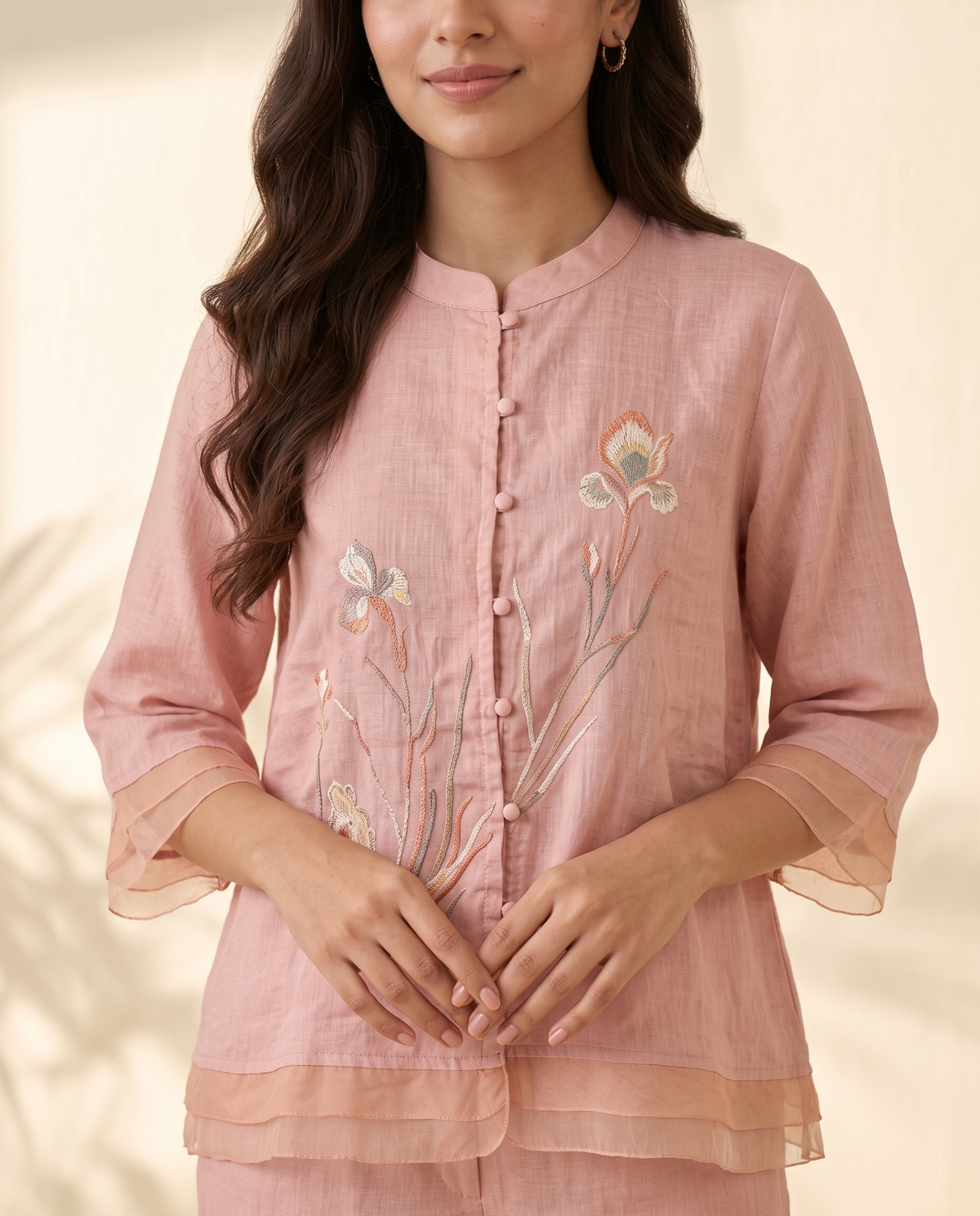 Hazel Bloom European Linen Top - Beige Nude