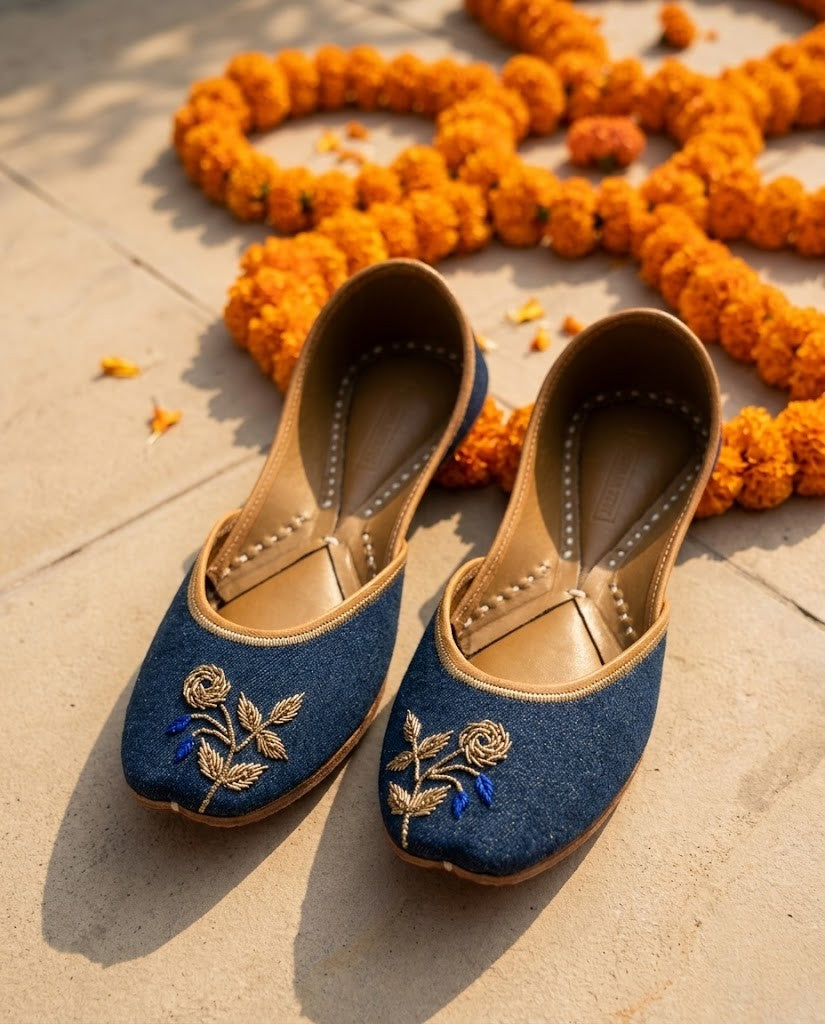 ROYAL INDIGO BLOOM PURE LEATHER HANDCRAFTED JUTTI