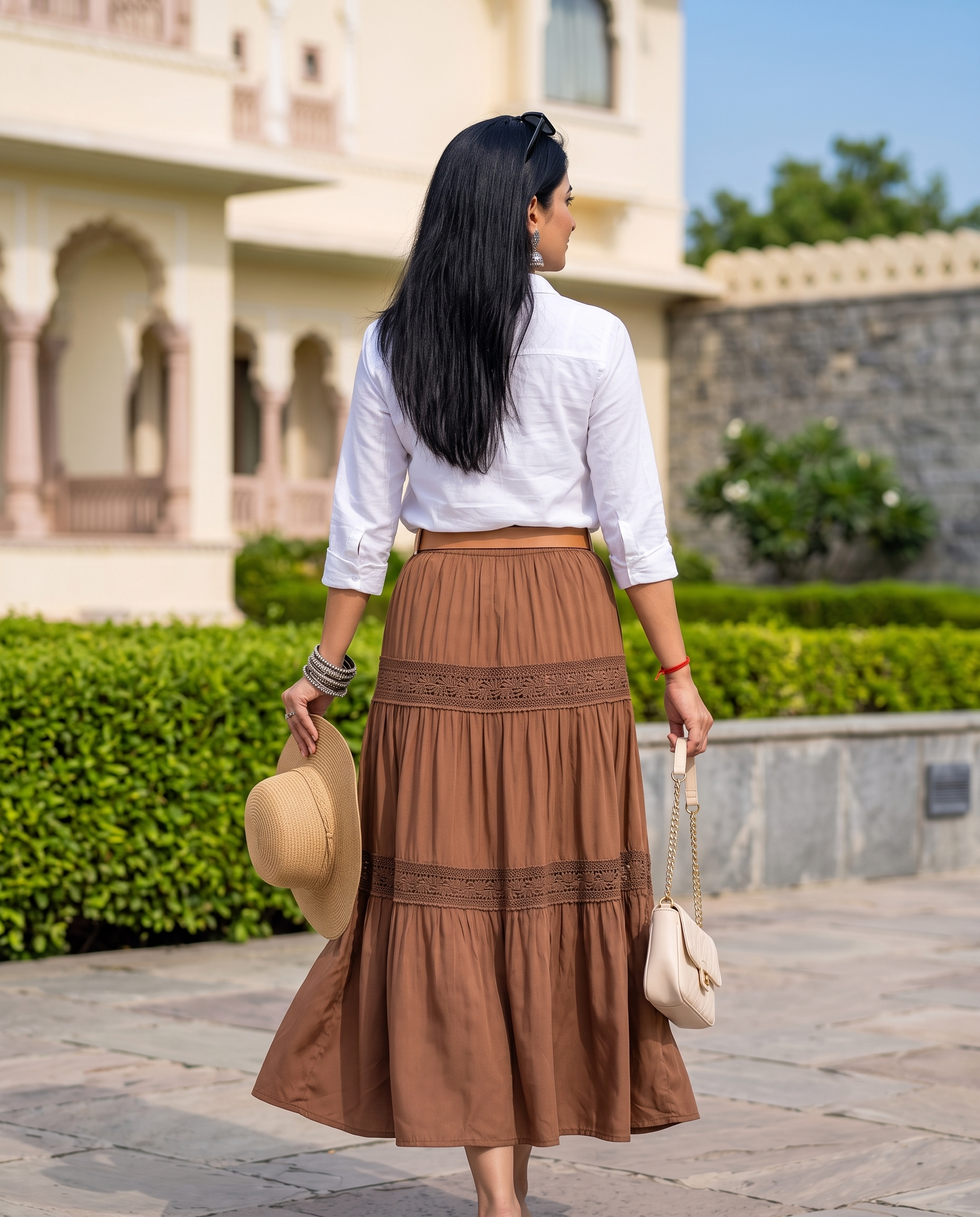 LUNA LACE TIERED SKIRT – MOCHA BROWN