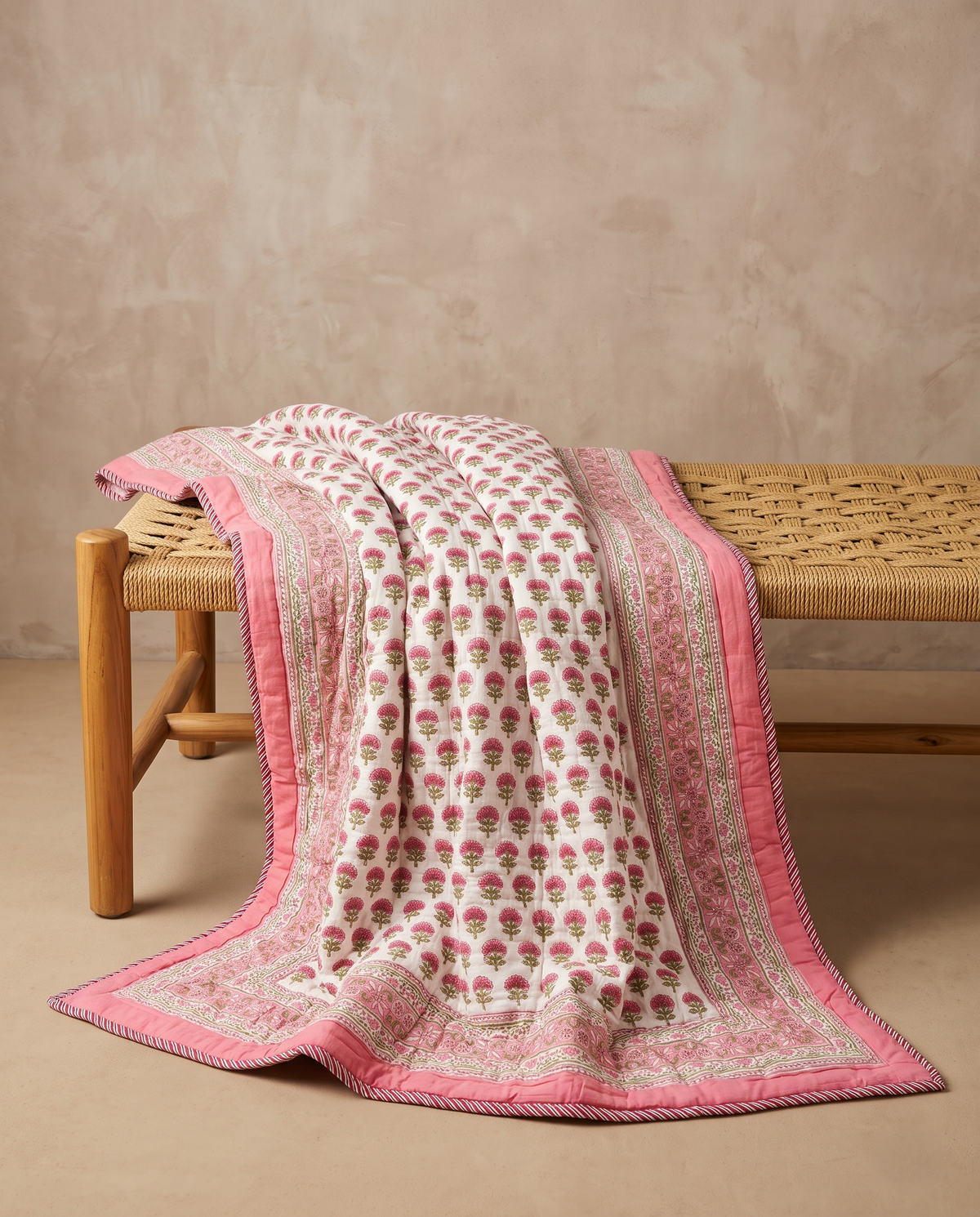 The Pink Gulbahar Handblock Cotton Reversible Quilt