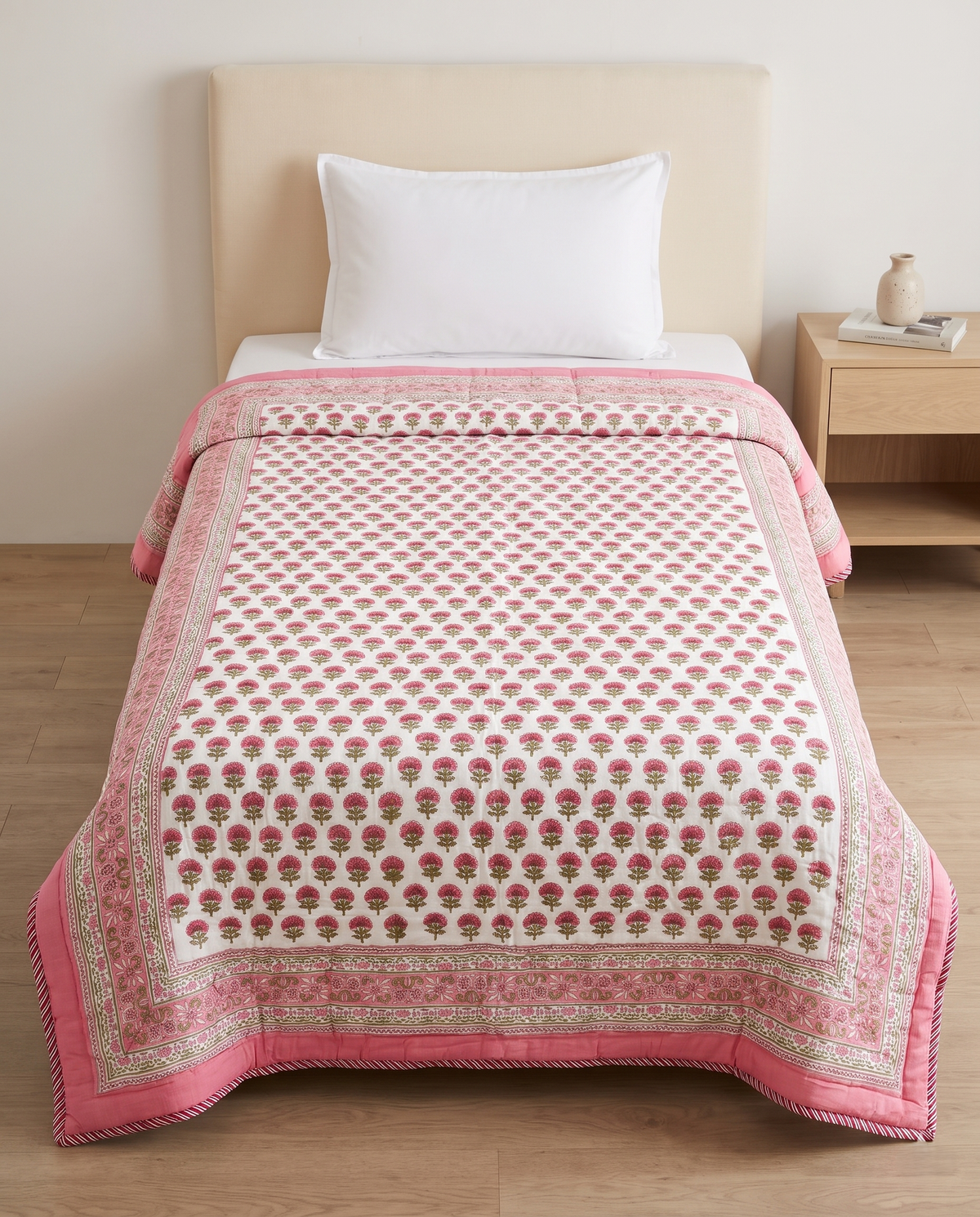 The Pink Gulbahar Handblock Cotton Reversible Quilt