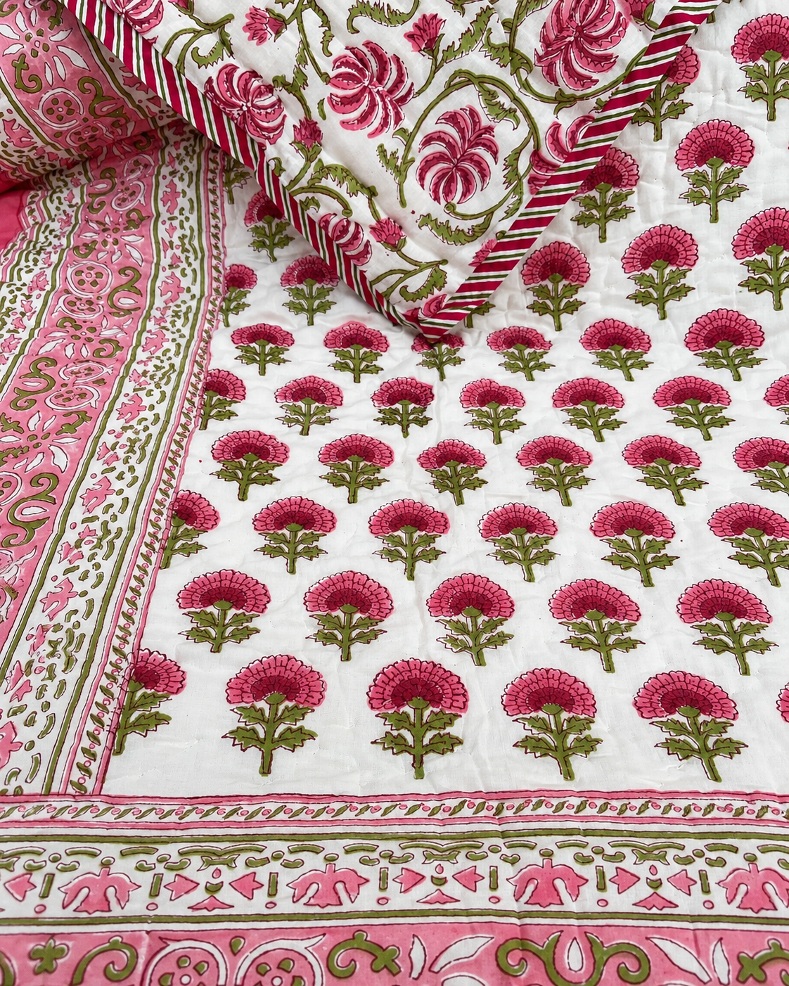 The Pink Gulbahar Handblock Cotton Reversible Quilt