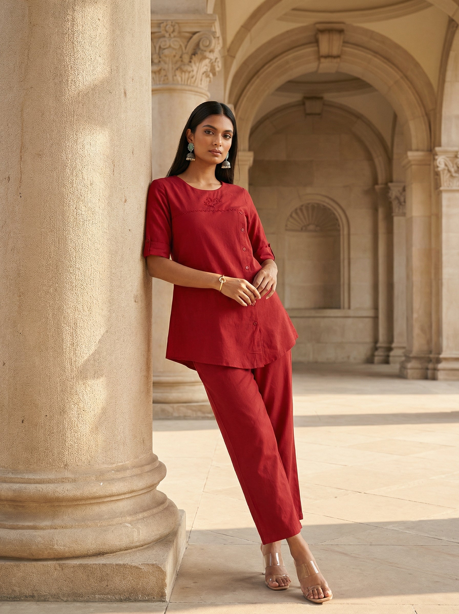 Solid Hues Violet Maroon Linen Cordset