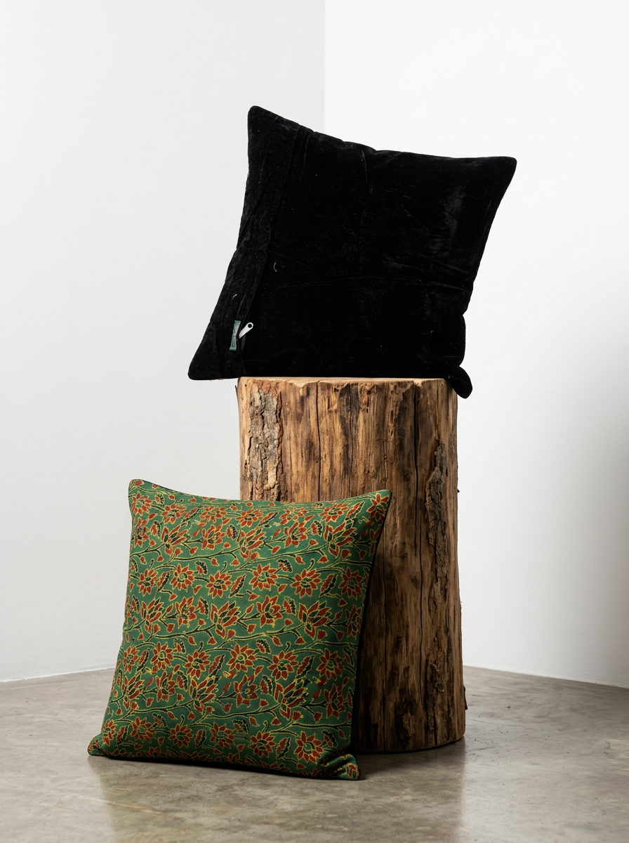 Ajrakh Modal Lotus Cascade Green Cushion Cover
